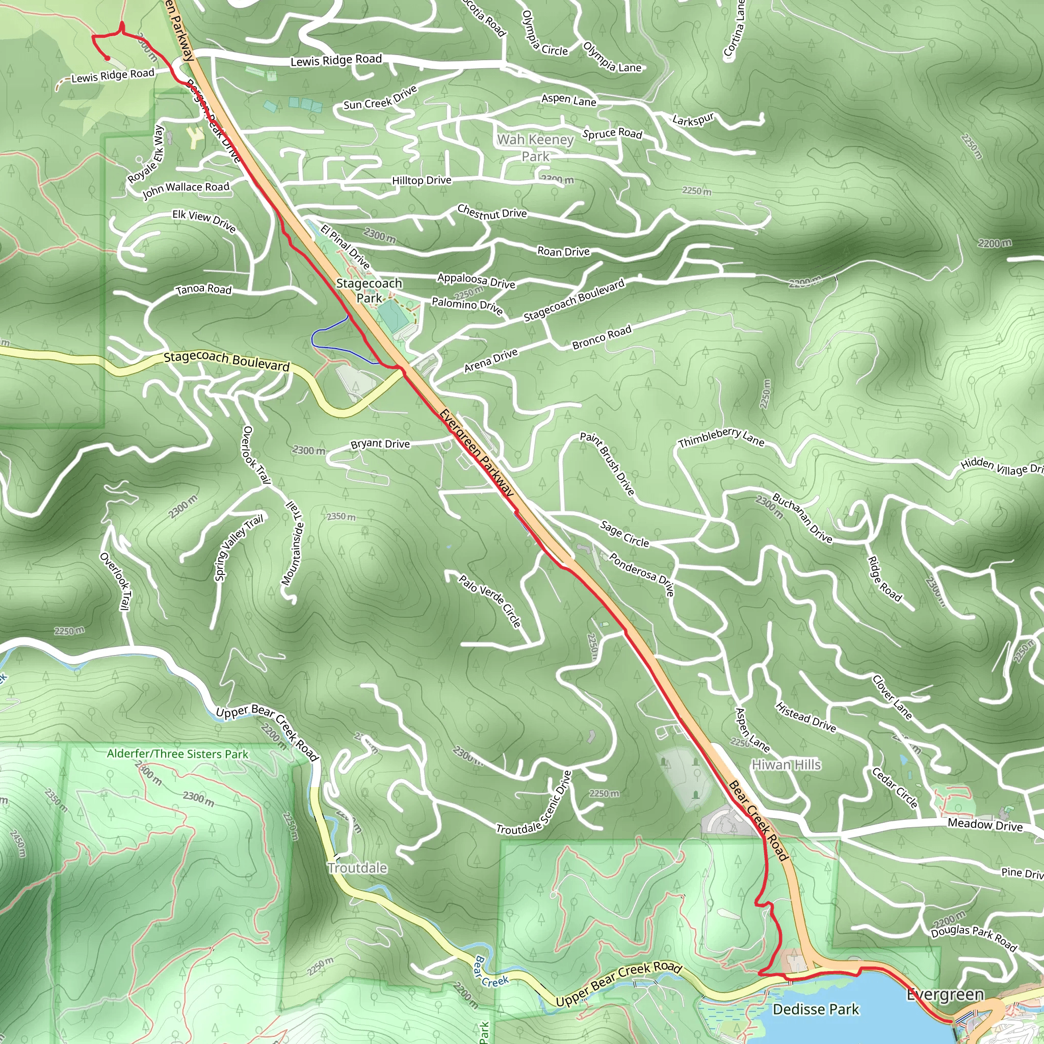 Evergreen Lake via Pioneer Trail mobile static map