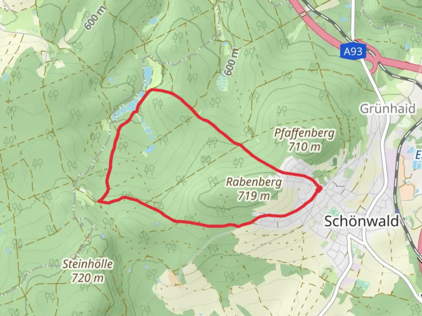 An image depicting the trail Rundweg Schoenwald and Fohrenreuth and its surrounding area.