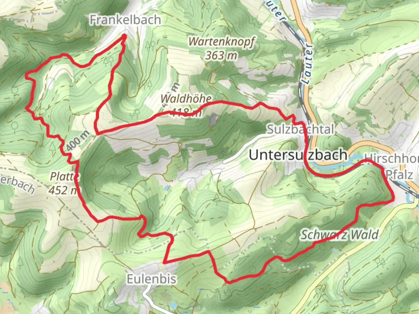 An image depicting the trail Frankelbach to Eulenbis Loop and its surrounding area.