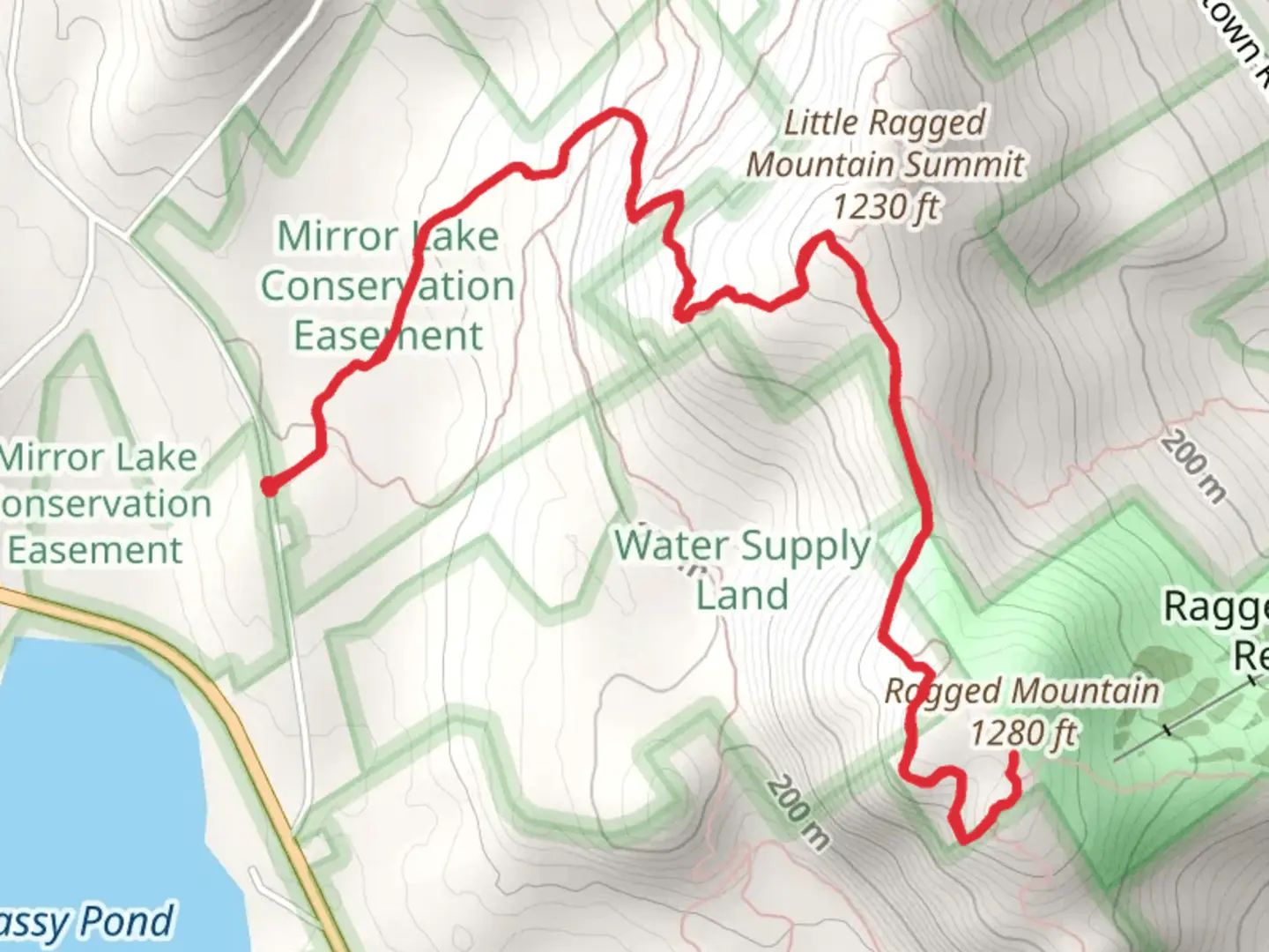 An image depicting the trail Ragged Mountain from Hope Street and its surrounding area.