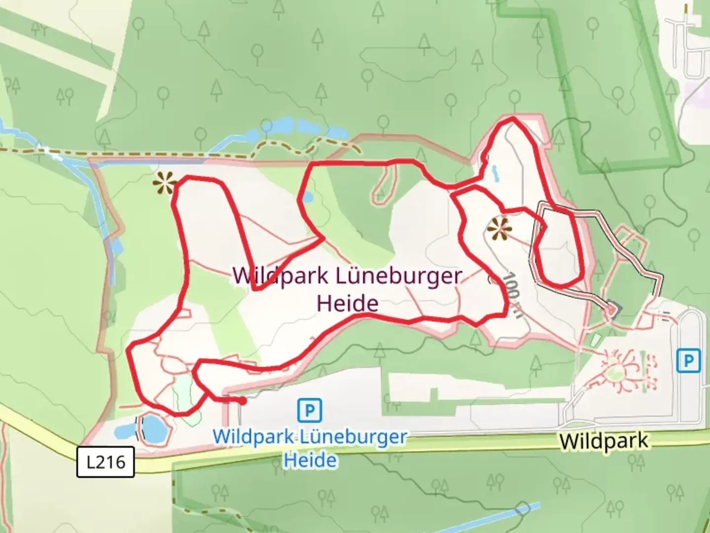 An image depicting the trail Wildpark Lüneburger Heide and Drei-Ahnen-Berg Loop and its surrounding area.