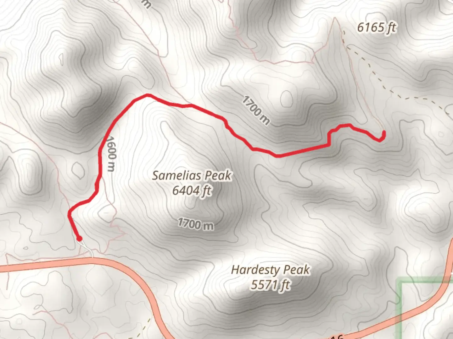 An image depicting the trail Centennial Short Trail from US Highway 16 and its surrounding area.