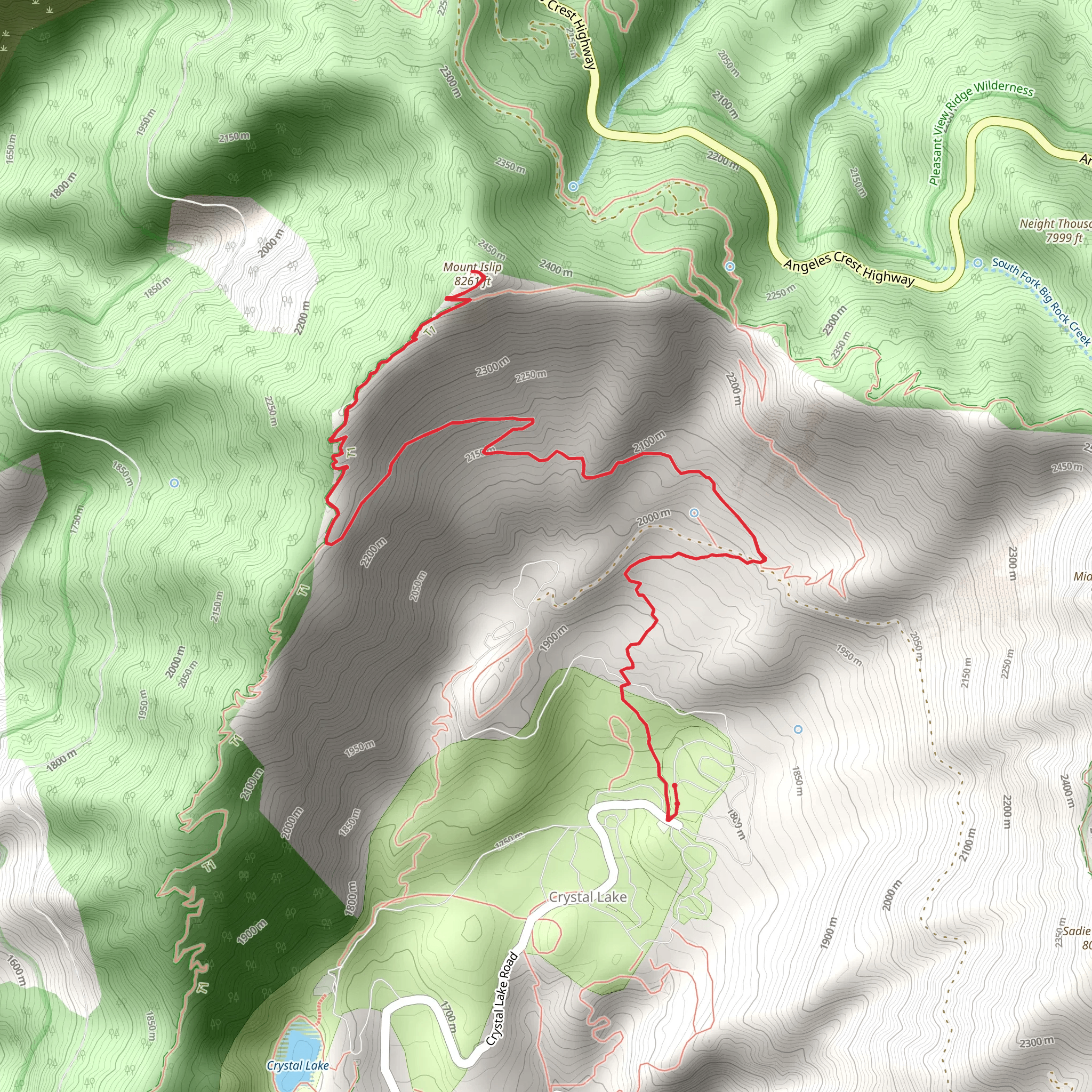 Mount Islip via Windy Gap Trail and Big Cienega Trail mobile static map