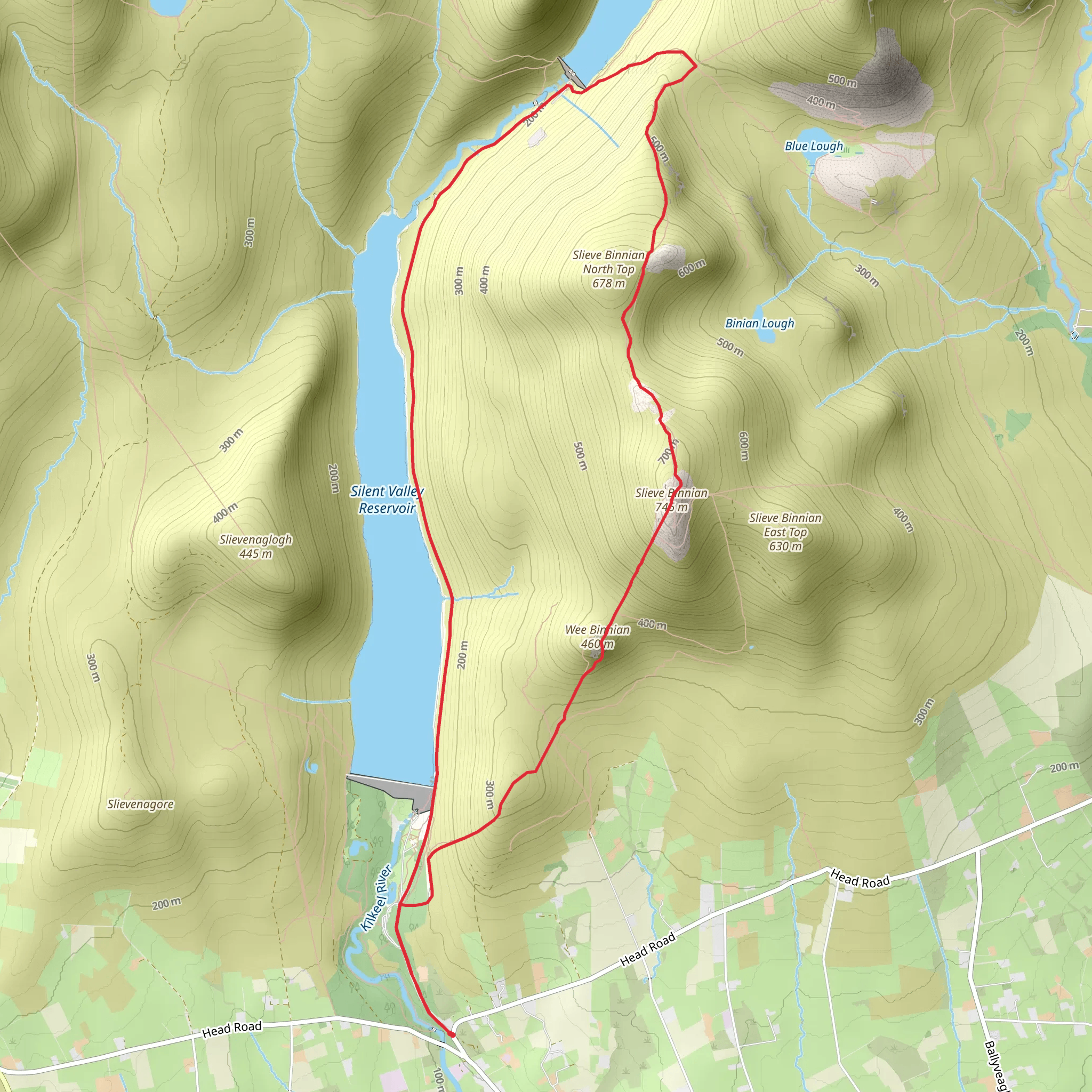 Ben Crom Reservoir and Slieve Binnian Loop mobile static map