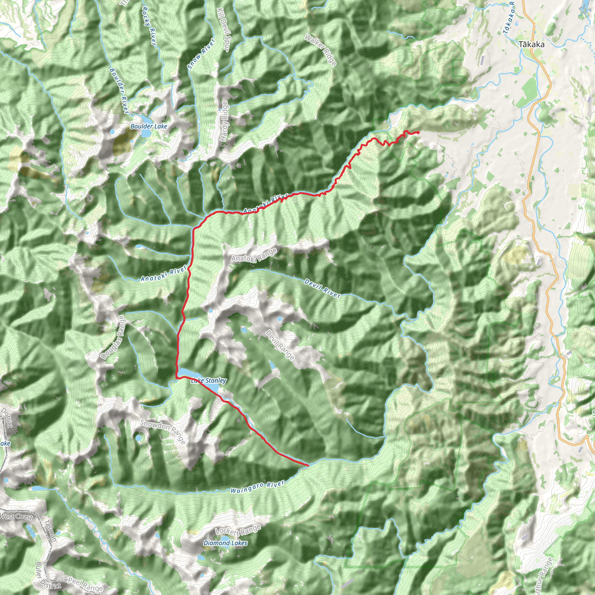 Anatoki Track - Anatoki Forks Hut to Waingaro Forks Hut mobile static map