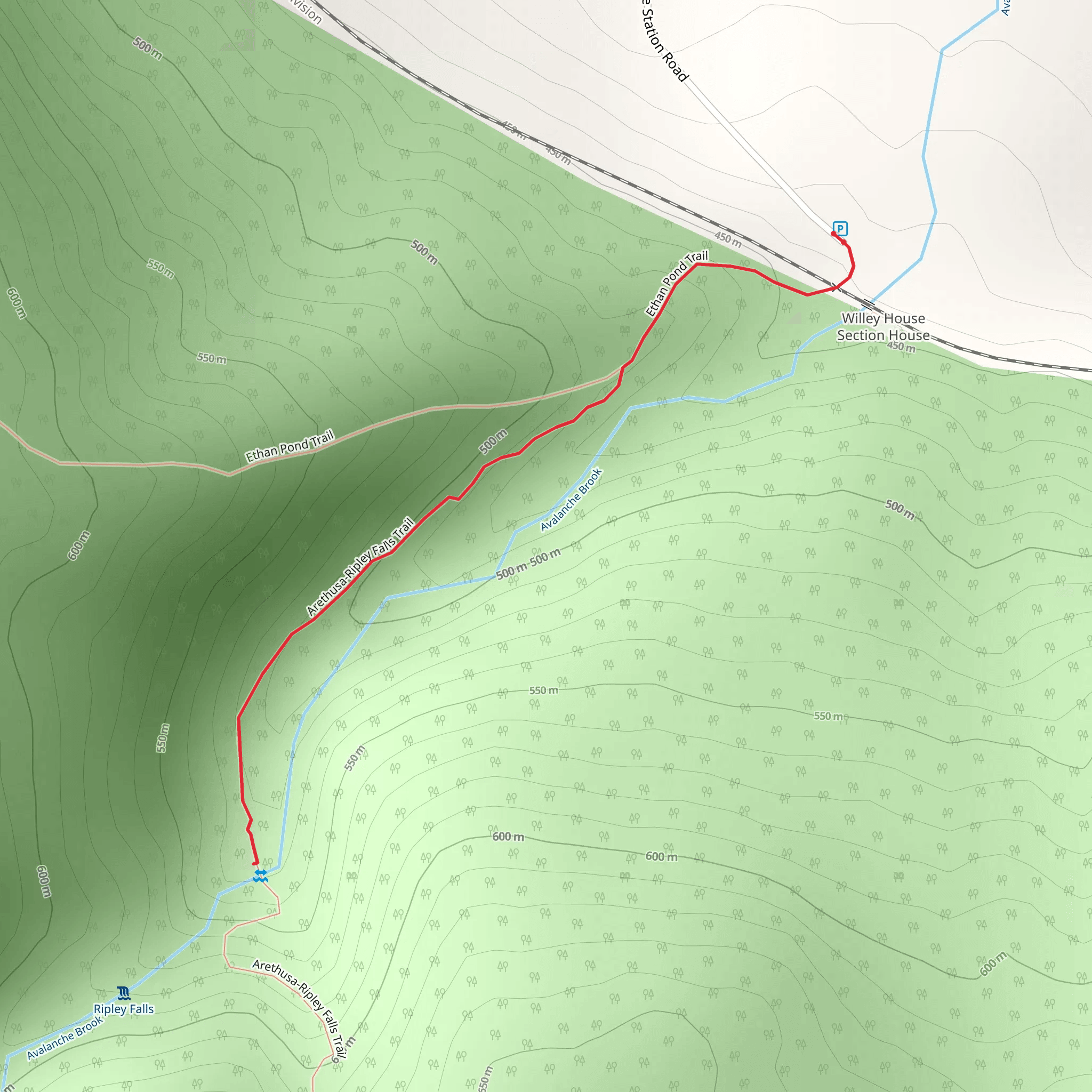 Arethusa-Ripley Falls Trail mobile static map