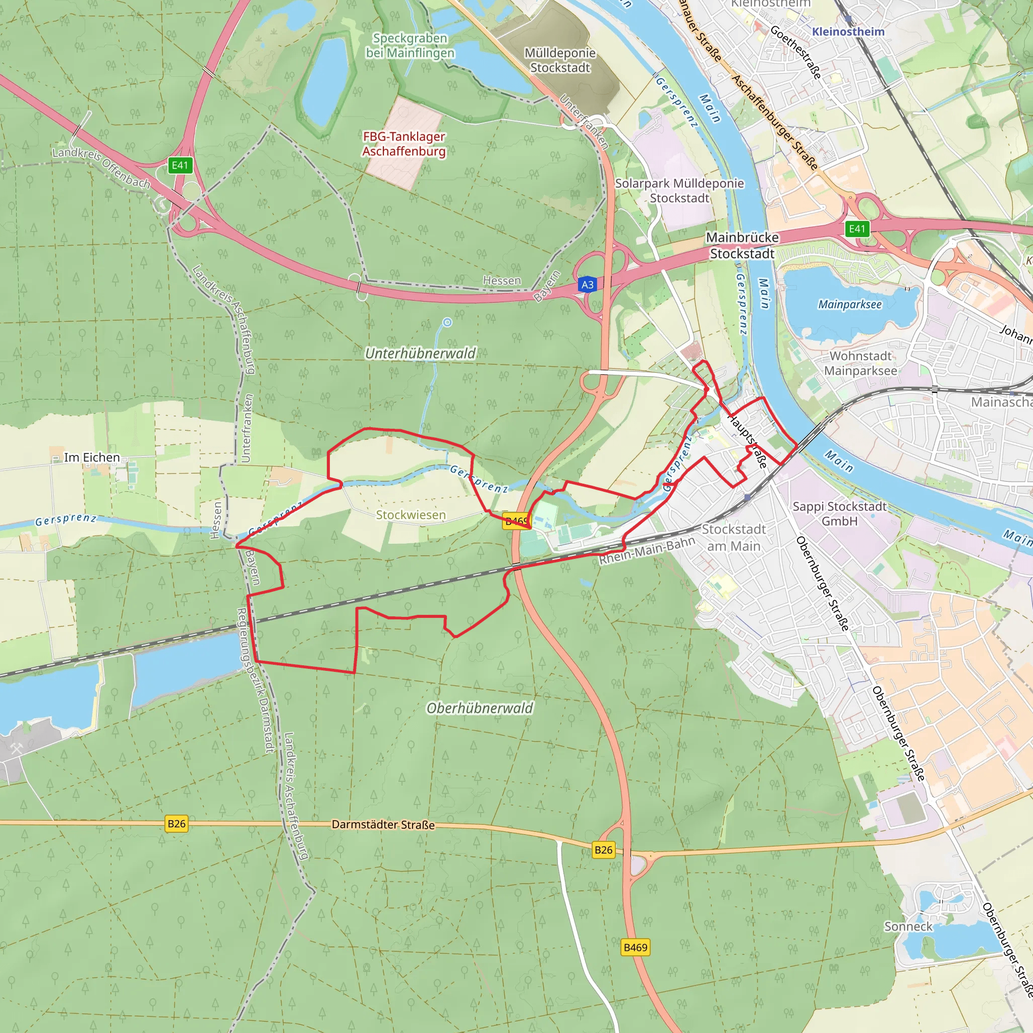Main and Gersprenz via Kulturweg Stockstadt mobile static map