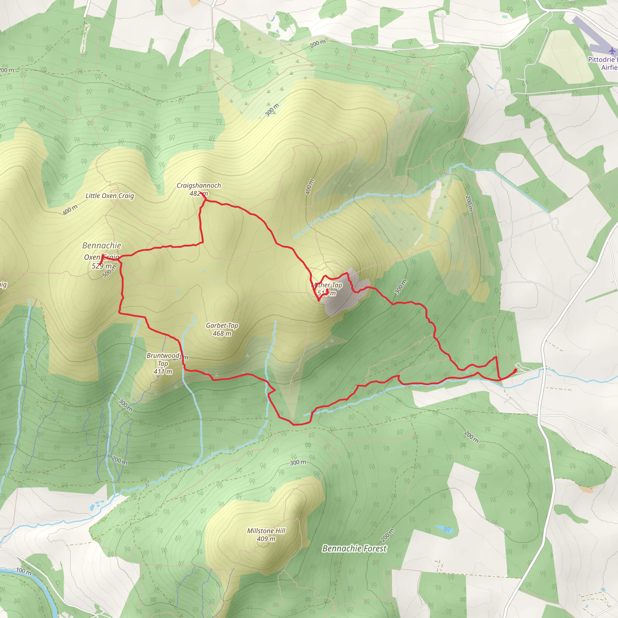 Bennachie 3 peak loop mobile static map
