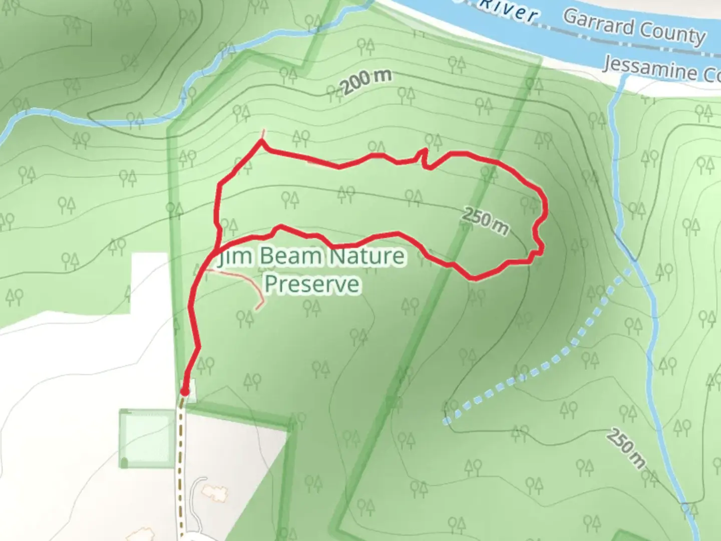 An image depicting the trail Beam Preserve Cemetery Loop and its surrounding area.