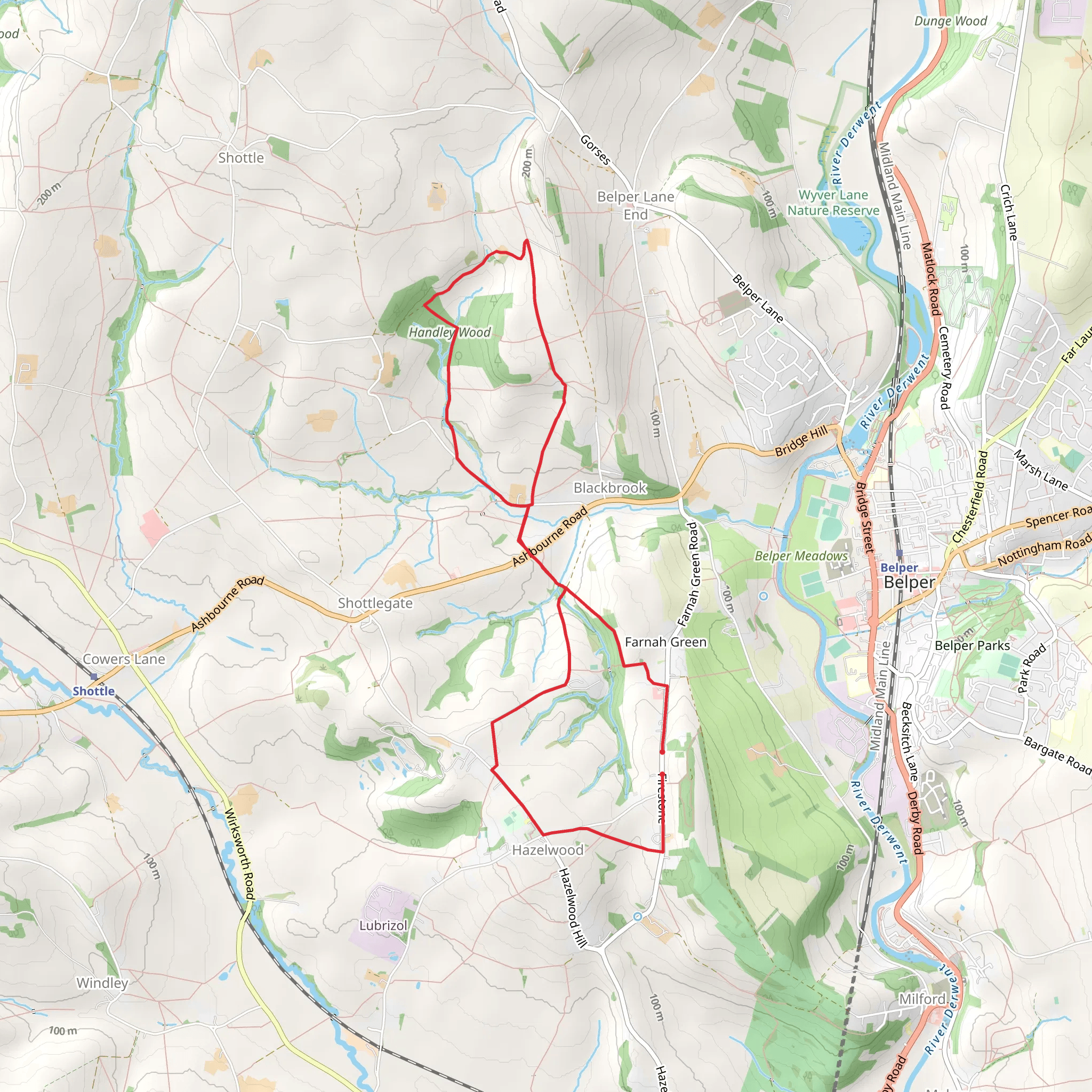 Hazelwood and Handley Wood Loop mobile static map