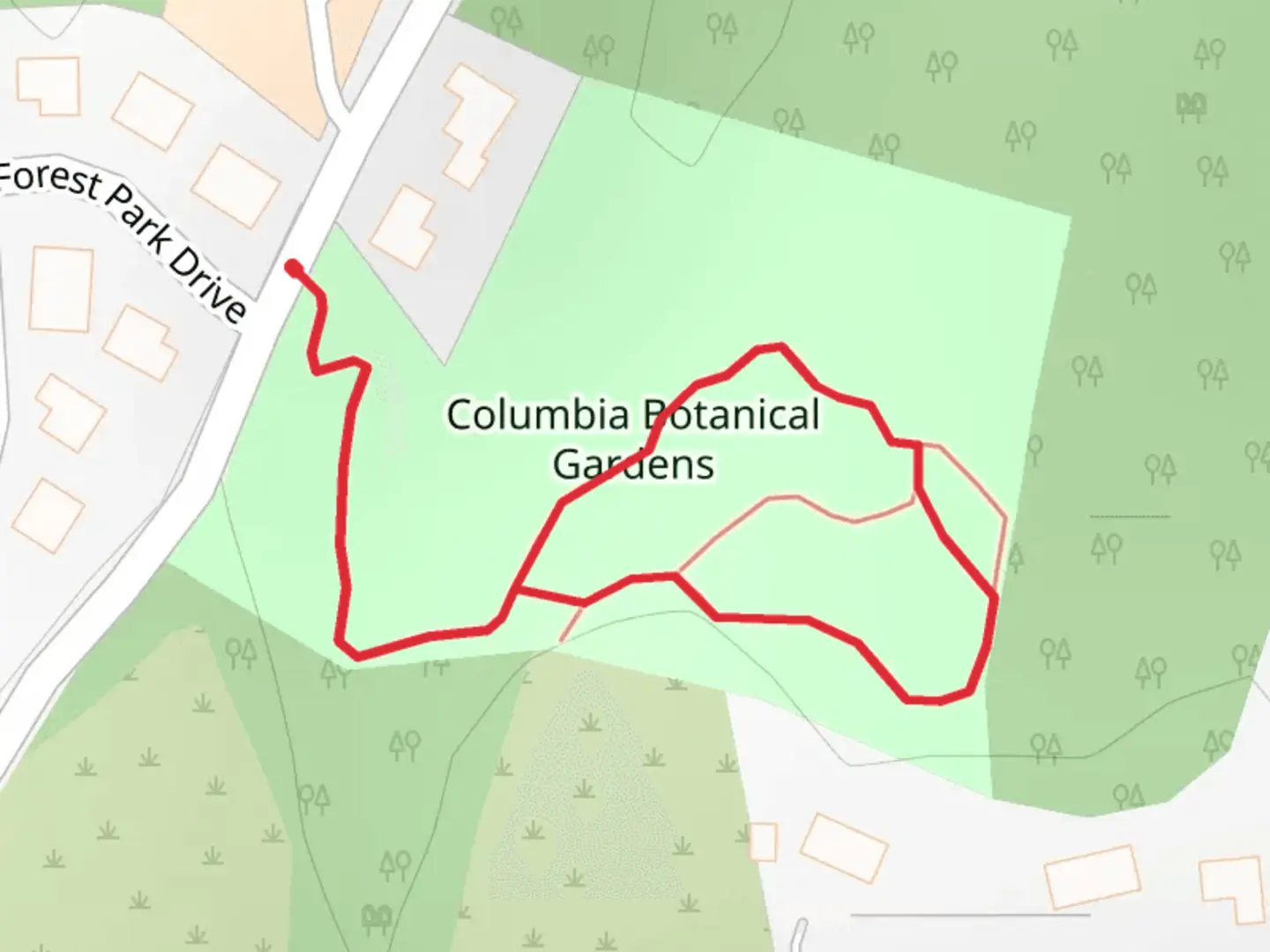 An image depicting the trail Columbia Botanical Gardens Loop and its surrounding area.