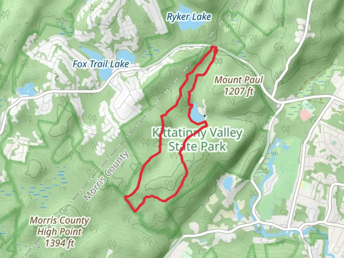 An image depicting the trail Highlands Trail and Yellow Trail and its surrounding area.