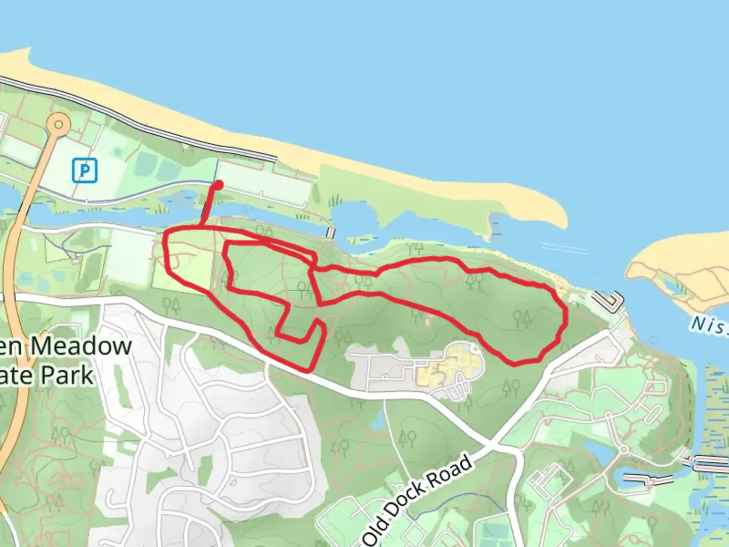 An image depicting the trail Saint Johnland Cemetery and Sunken Meadow Creek Loop and its surrounding area.