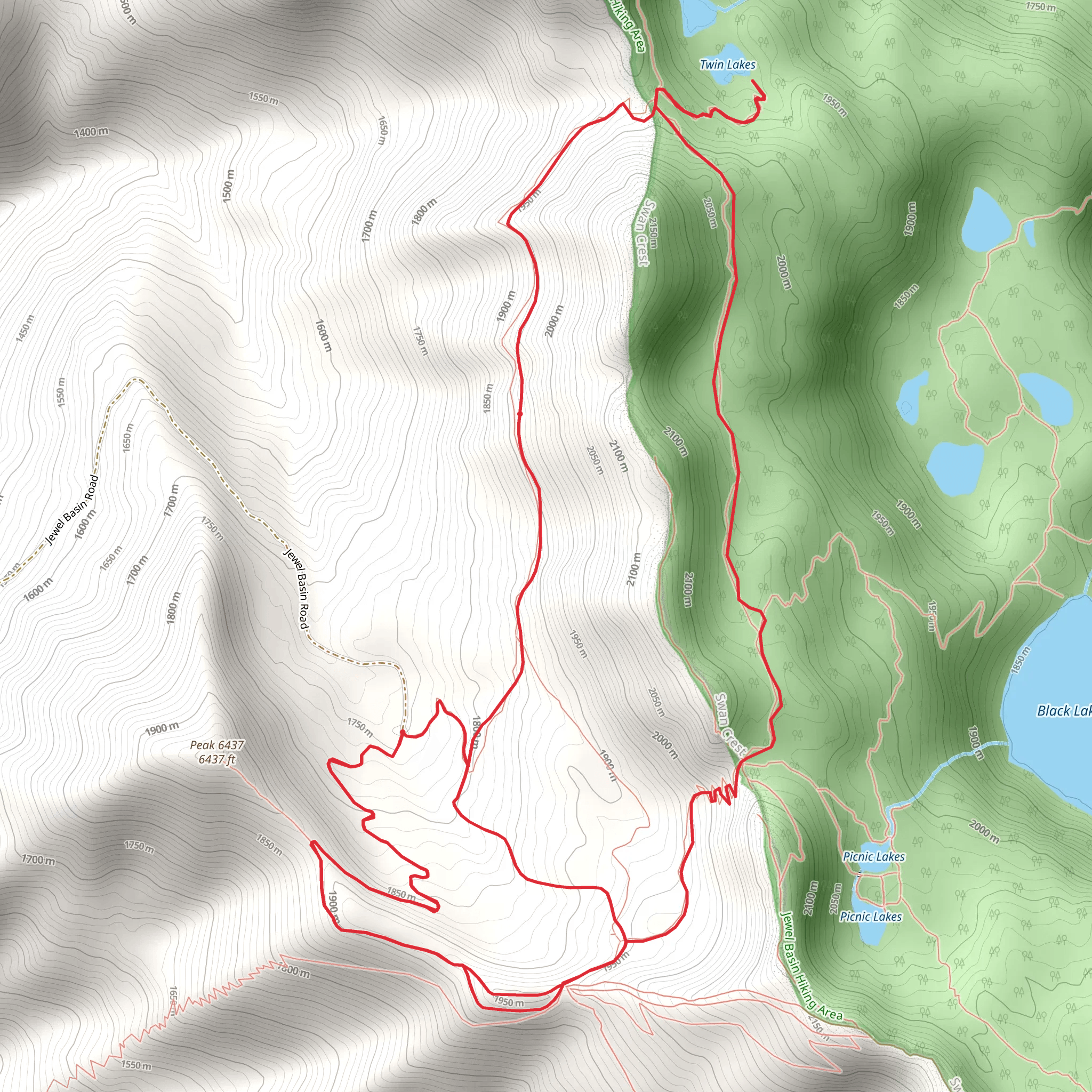 Twin Lakes via Noisy Creek Notch Trail mobile static map