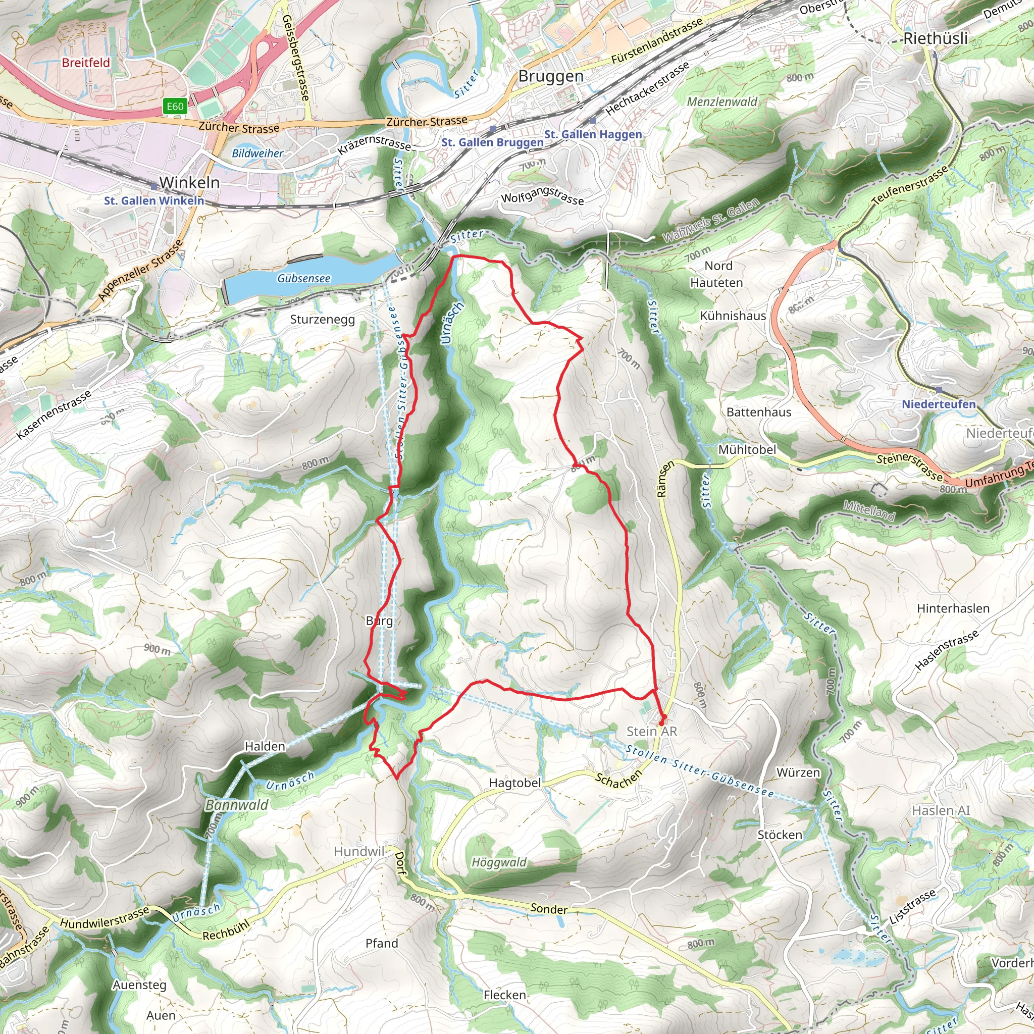 Stein to Urnäsch Loop mobile static map