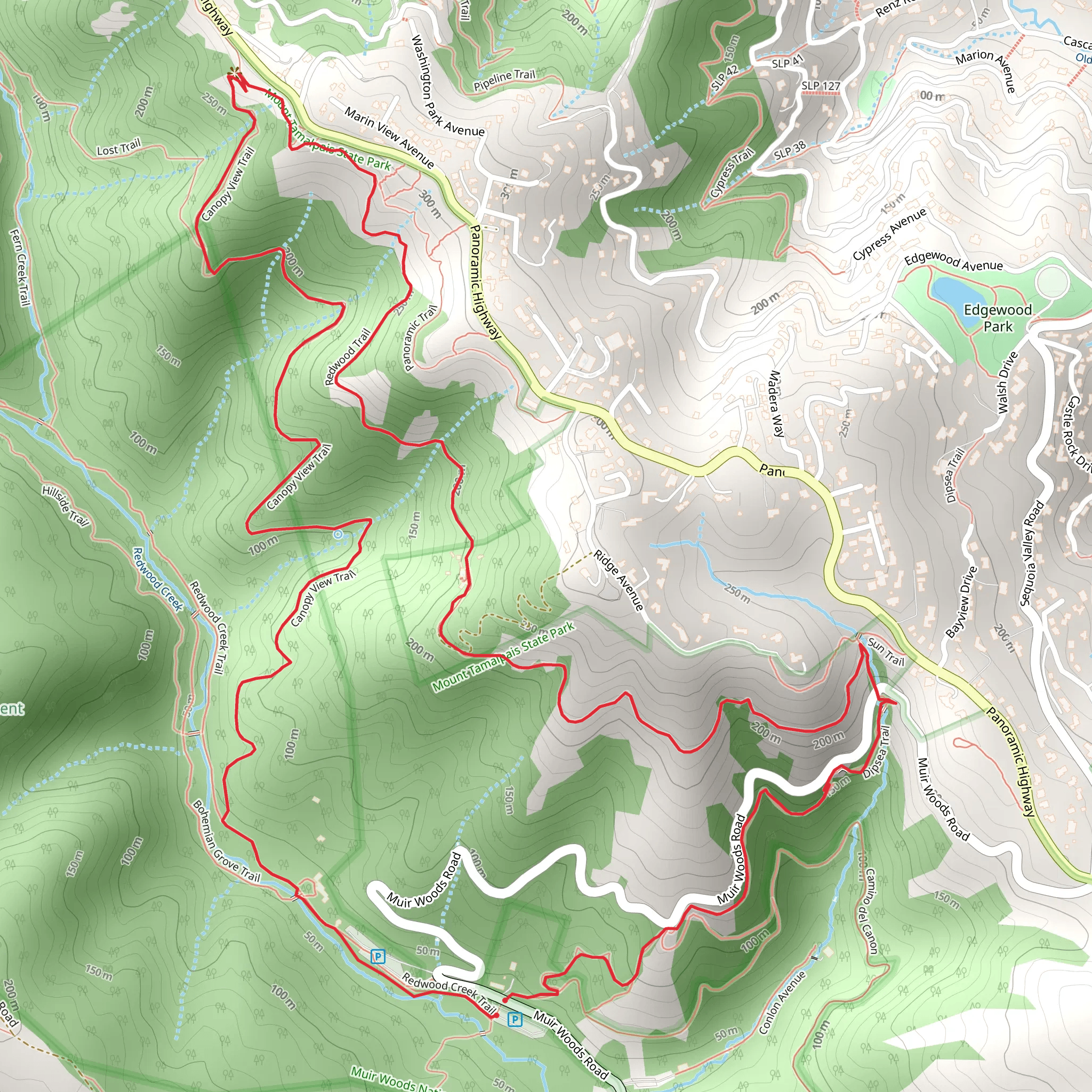 Canopy, Redwood, Sun and Dipsea Loop Trail mobile static map