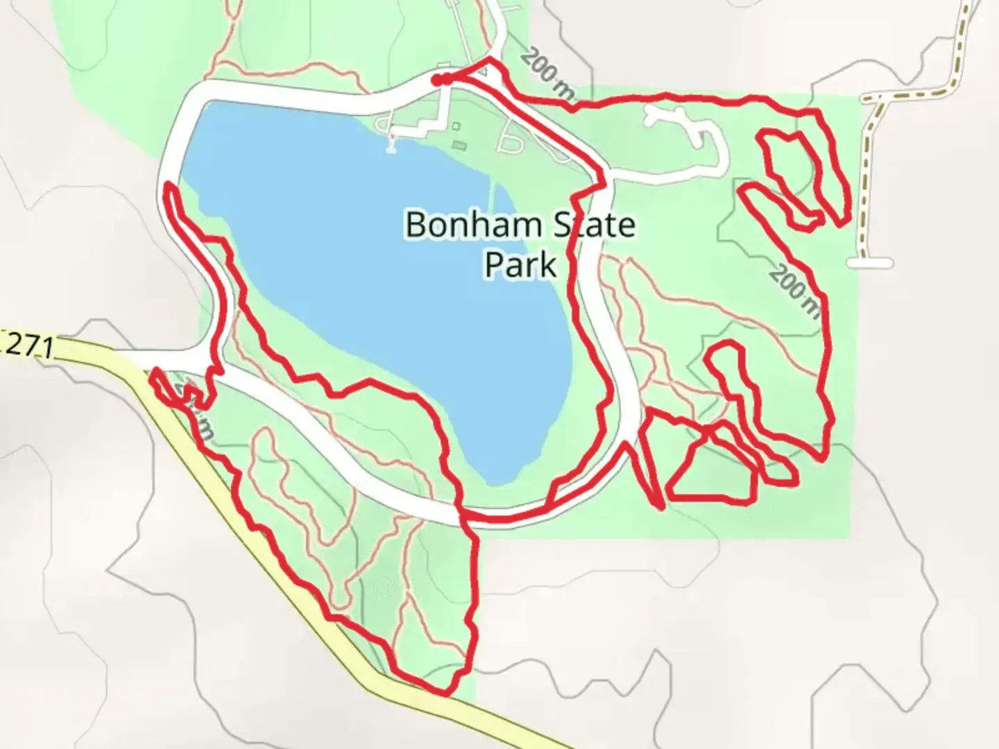 An image depicting the trail Bois d'Arc Trail and Armadillo Loop Trail and its surrounding area.