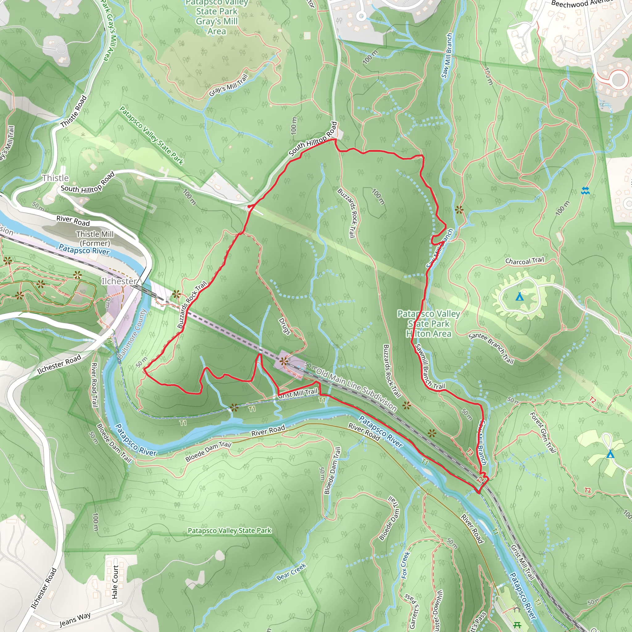 Buzzards Rock and Sawmill Branch Trail mobile static map