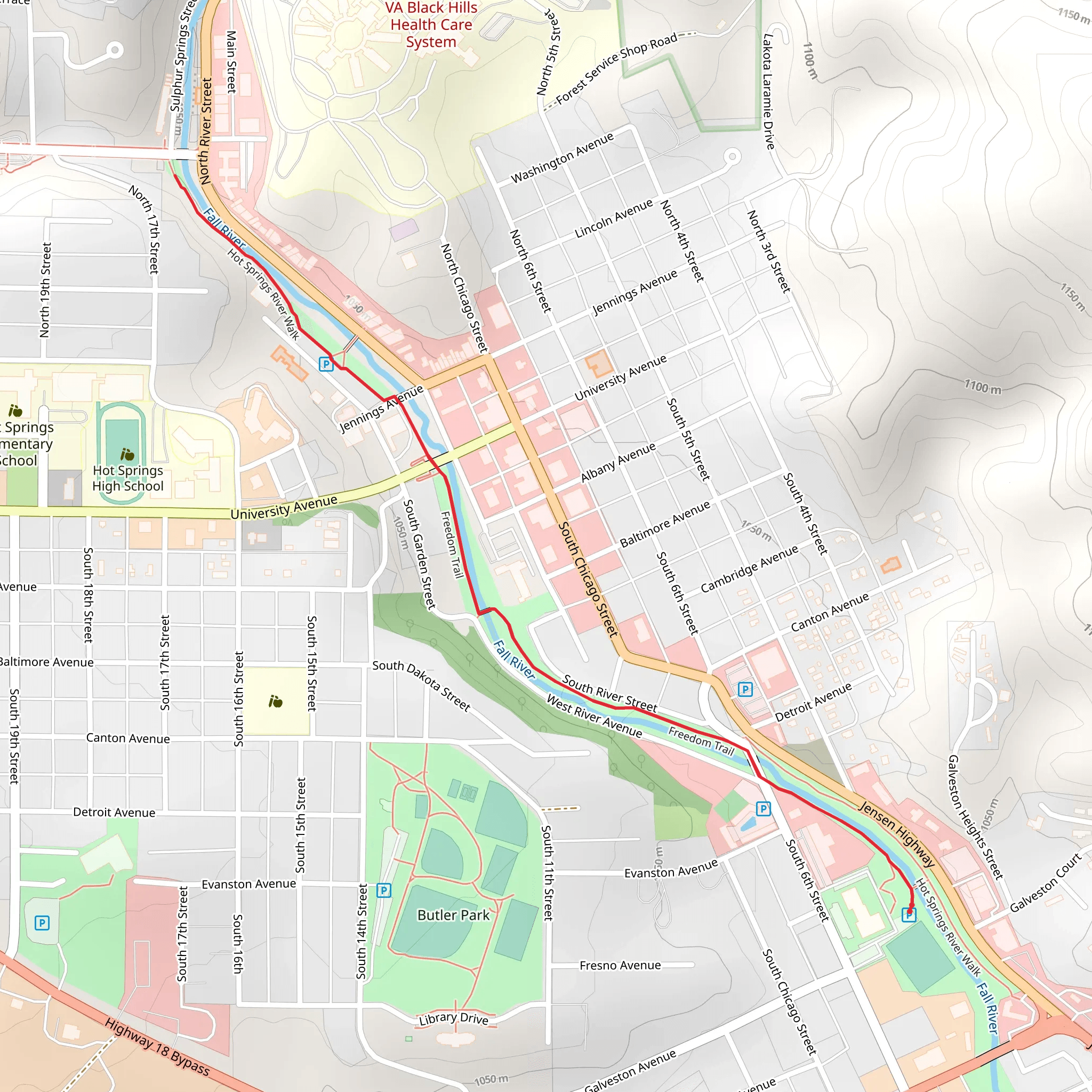 Freedom Trail and Hot Springs River Walk mobile static map