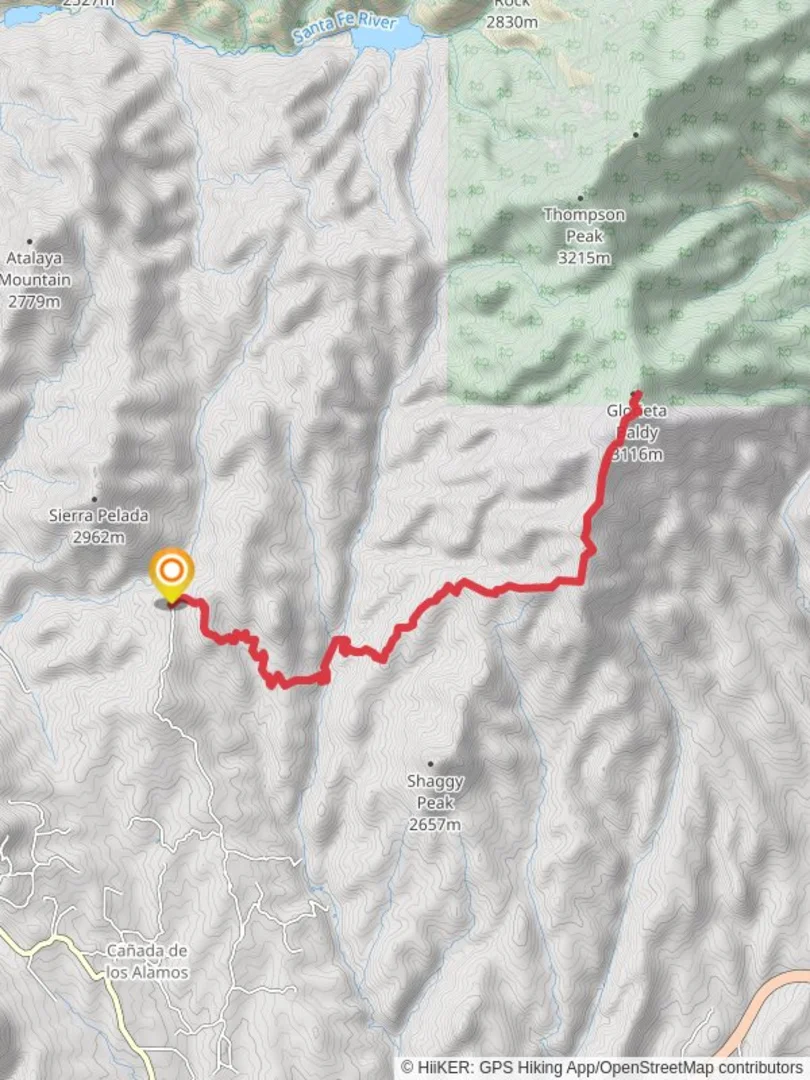 An image depicting the trail Glorieta Baldy via Baldy Trail and its surrounding area.