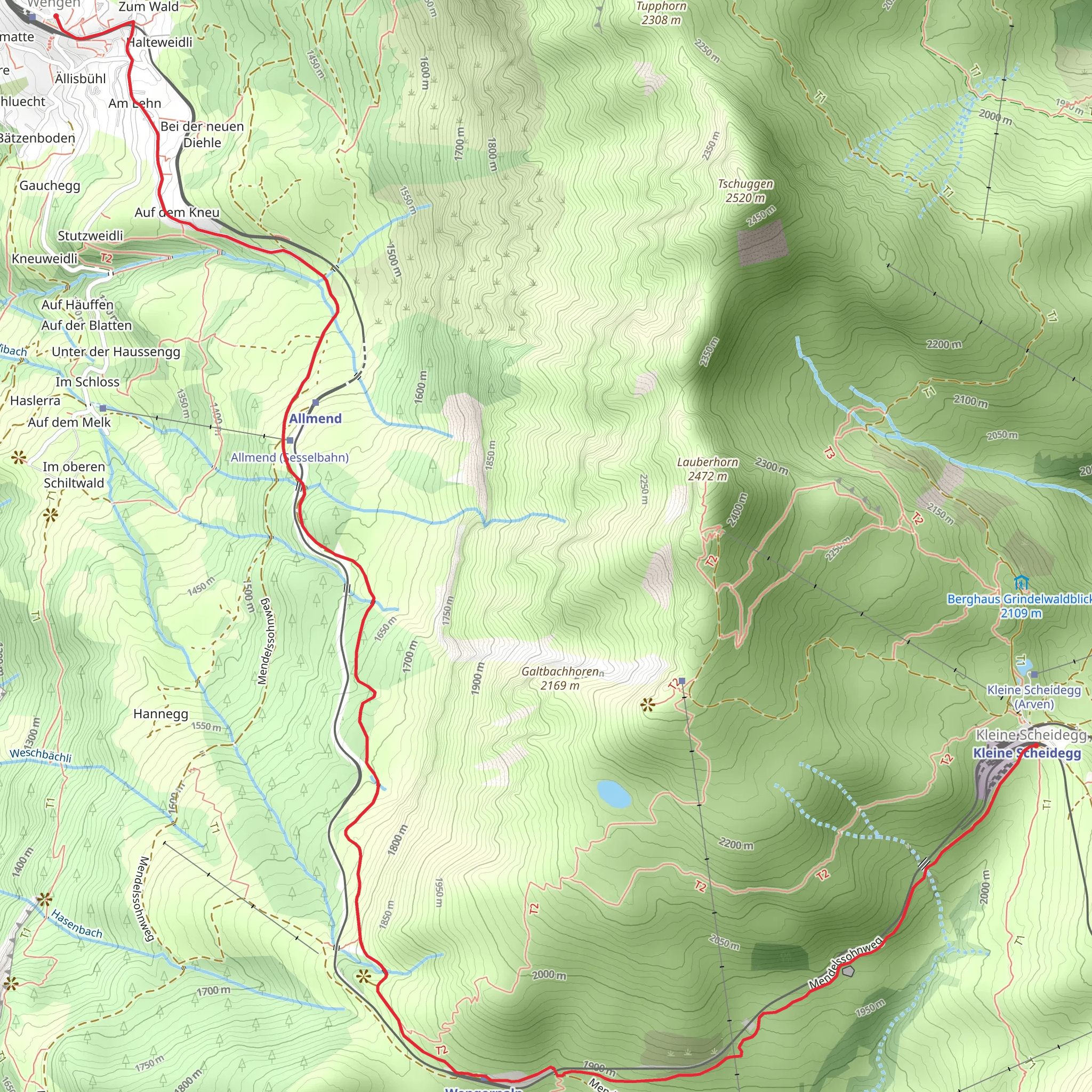 Hike Wengen - Wengernalp - Kleine Scheidegg No 41 mobile static map