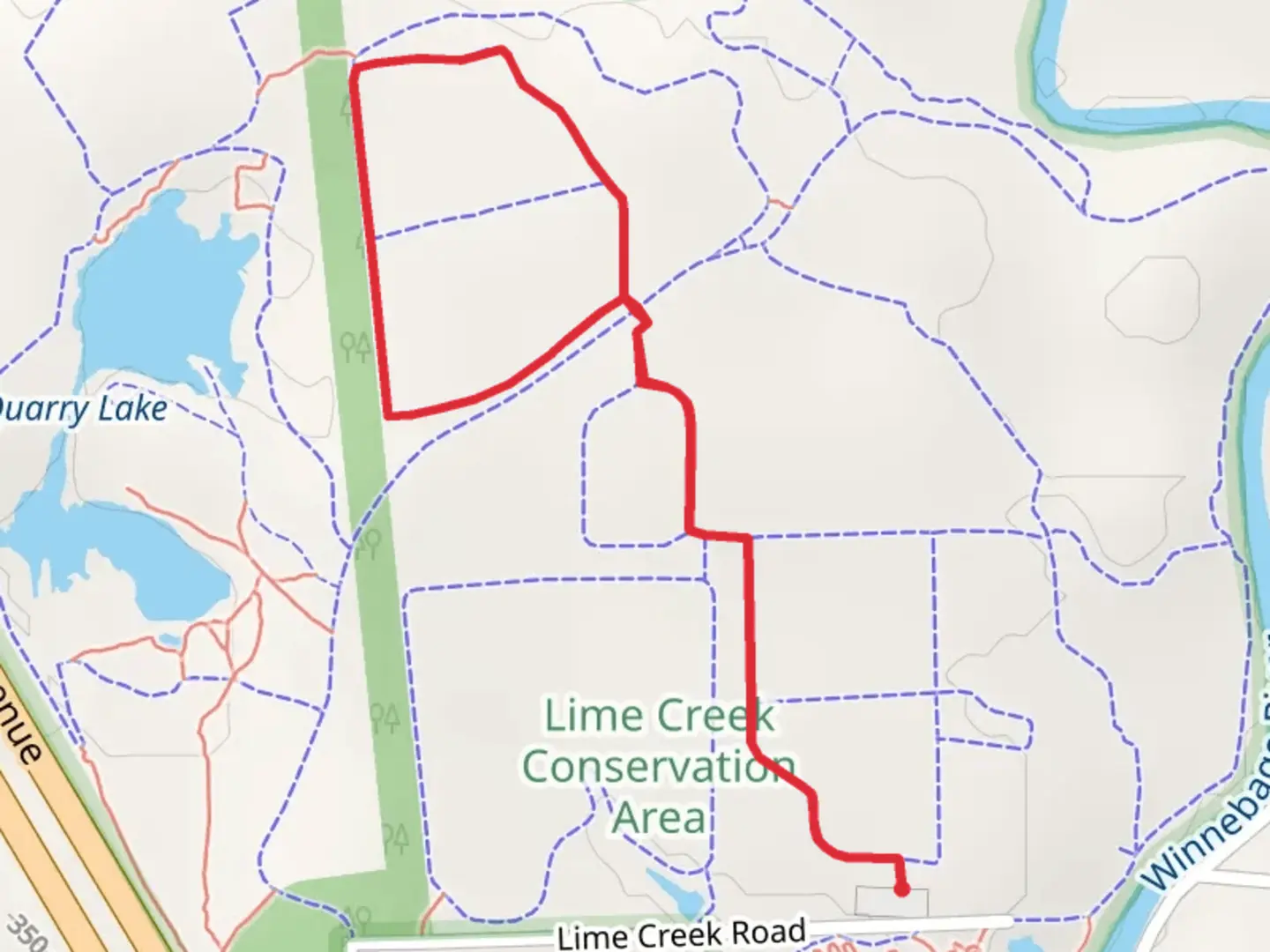 An image depicting the trail Barred Owl Loop and its surrounding area.