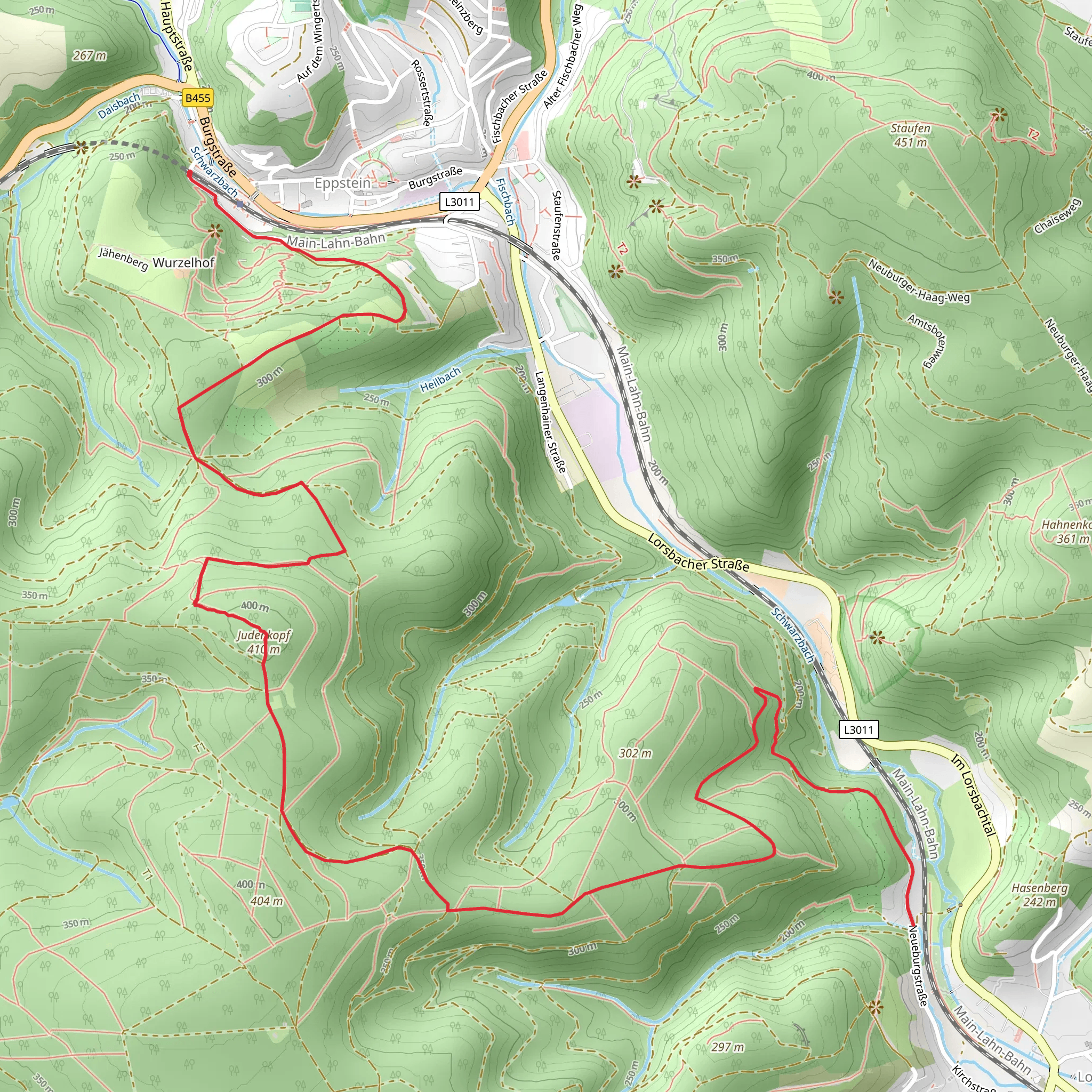 Judenkopf Hill Walk via Theodor Fliedner Weg mobile static map