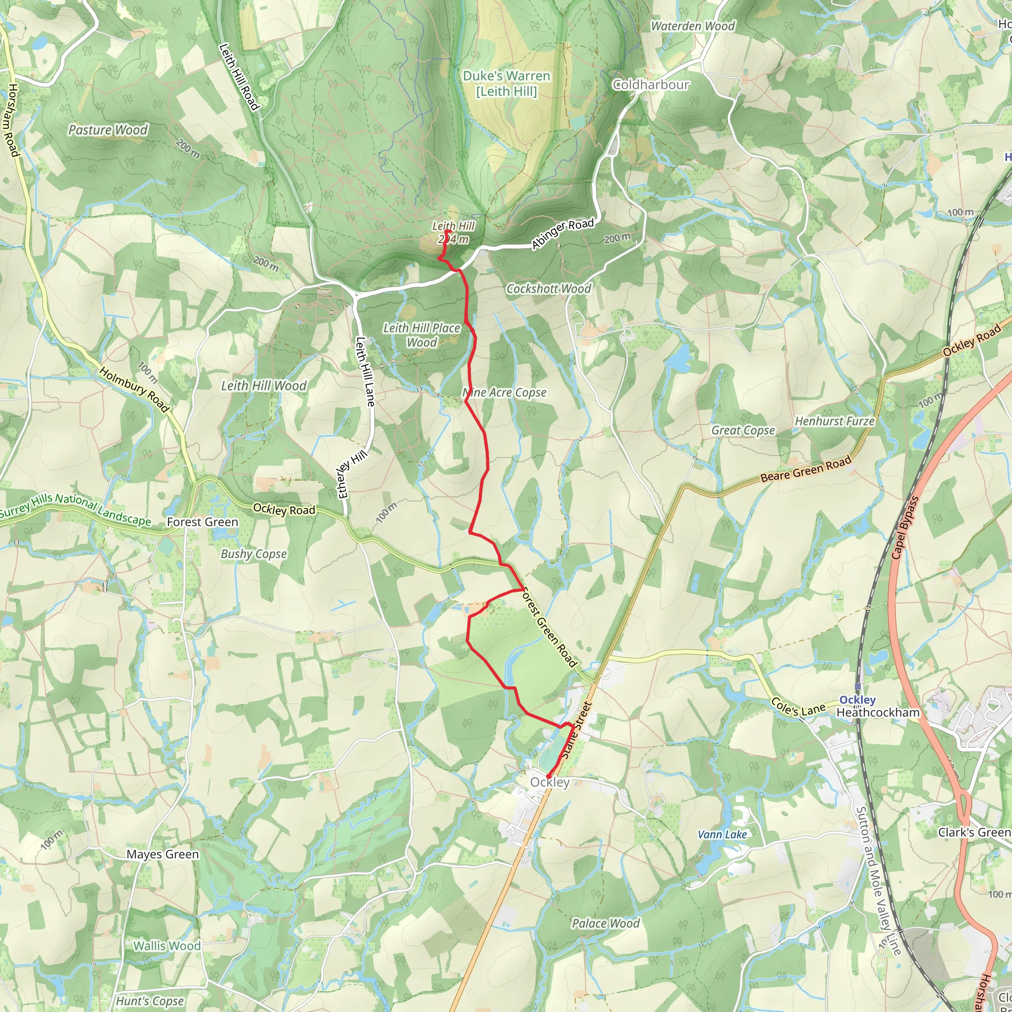 Leith Hill Walk from Ockley mobile static map