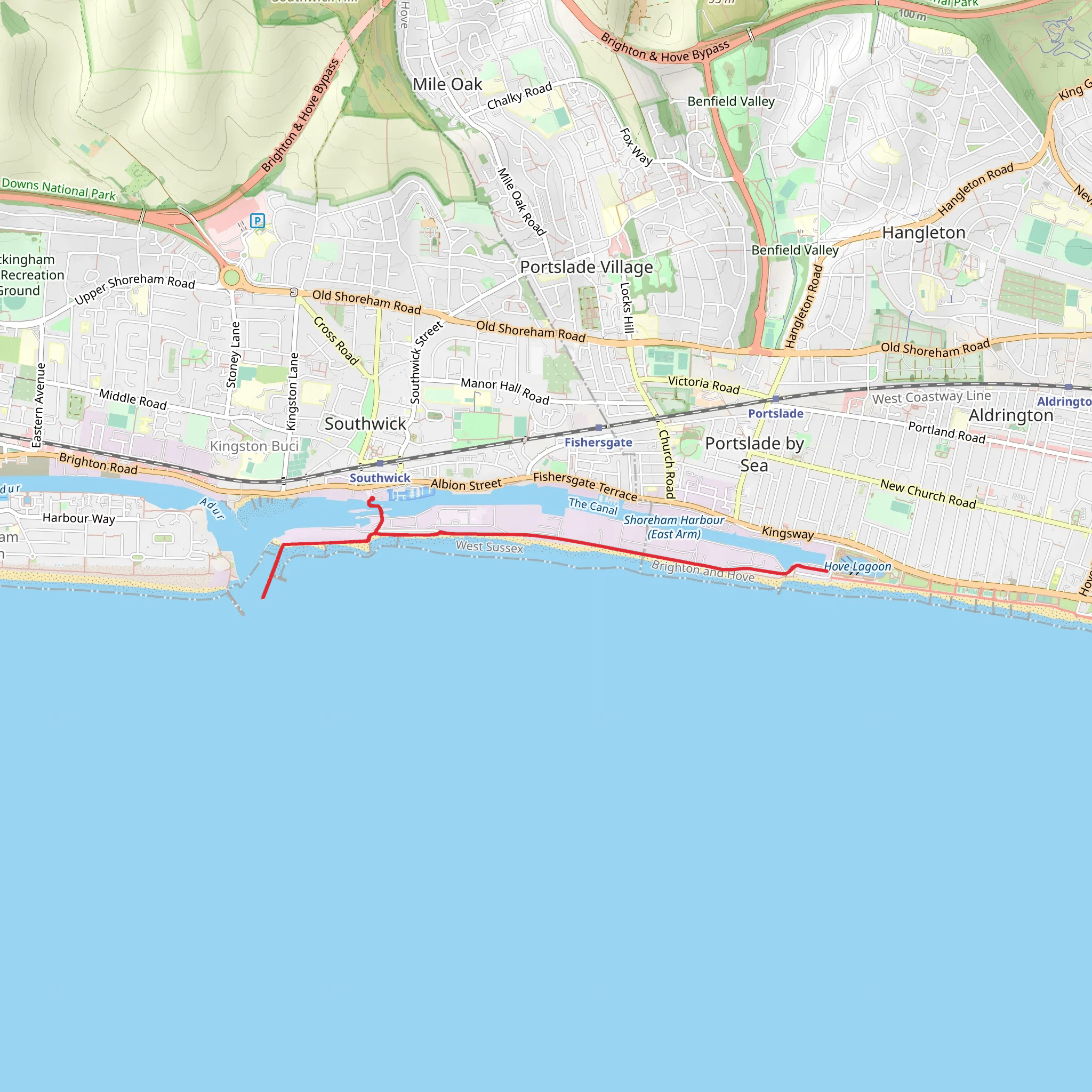 Portslade By Sea and East Breakwater via Monarch's Way mobile static map