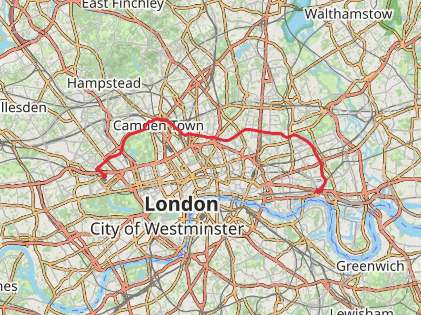 An image depicting the trail Limehouse to Paddington Walk and its surrounding area.