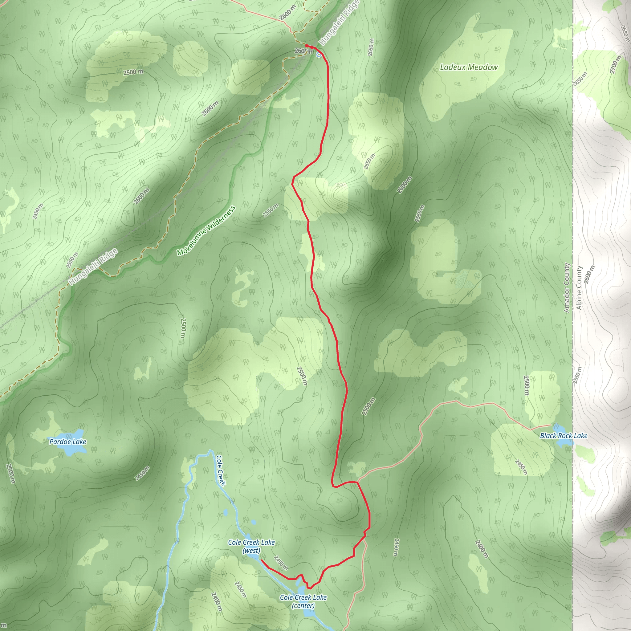 Cole Creek Lakes via Munson Meadow Trail mobile static map