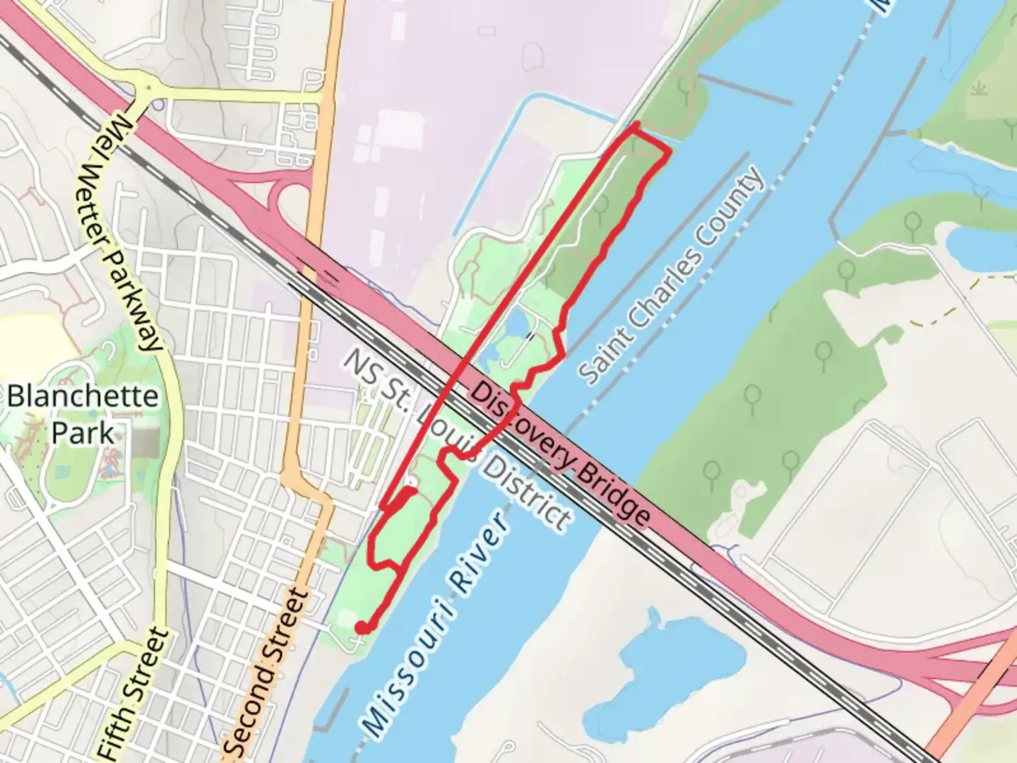 An image depicting the trail Eco Park and Katy Trail and its surrounding area.