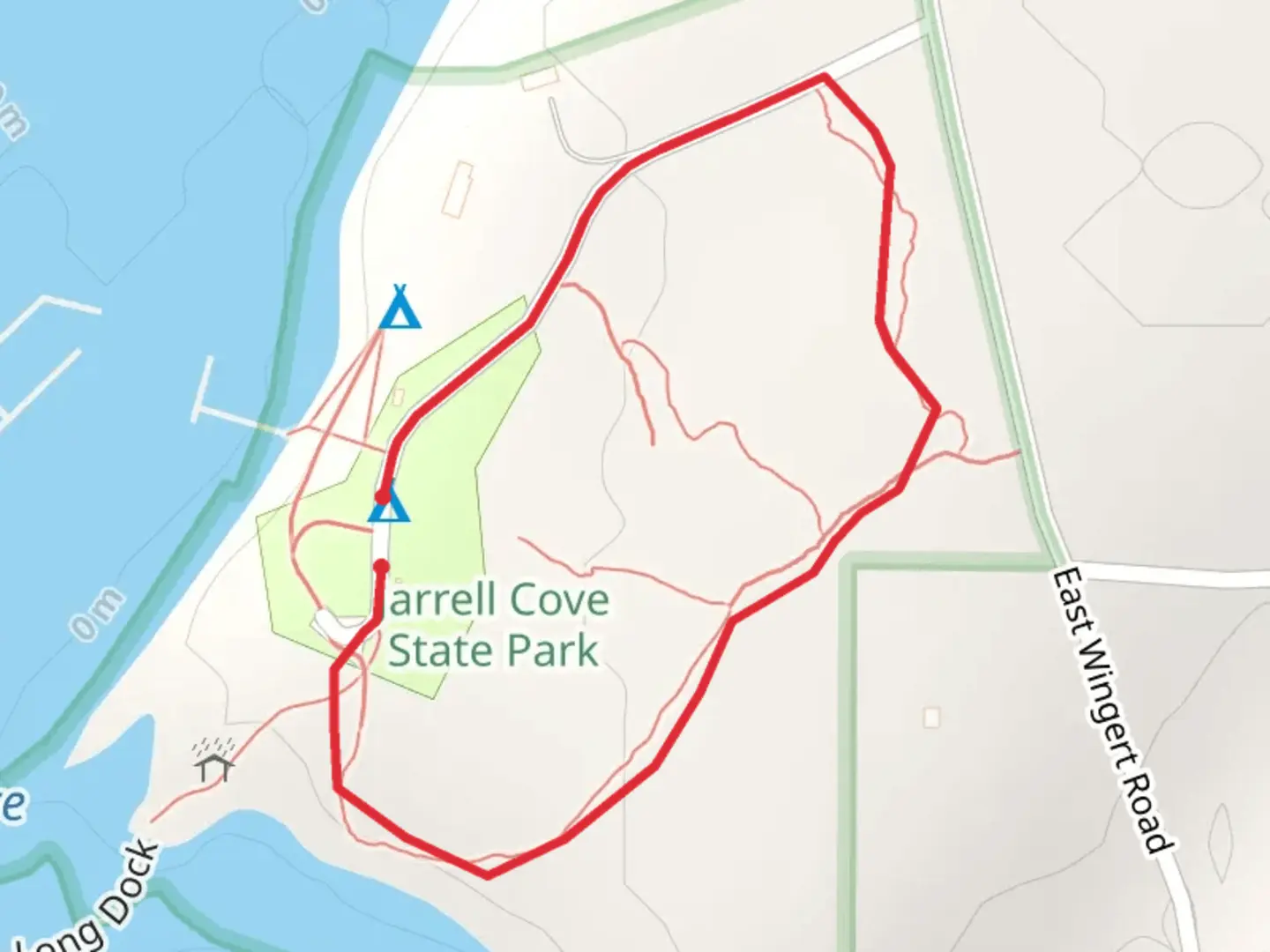 An image depicting the trail Jarrell Cove State Park Loop and its surrounding area.