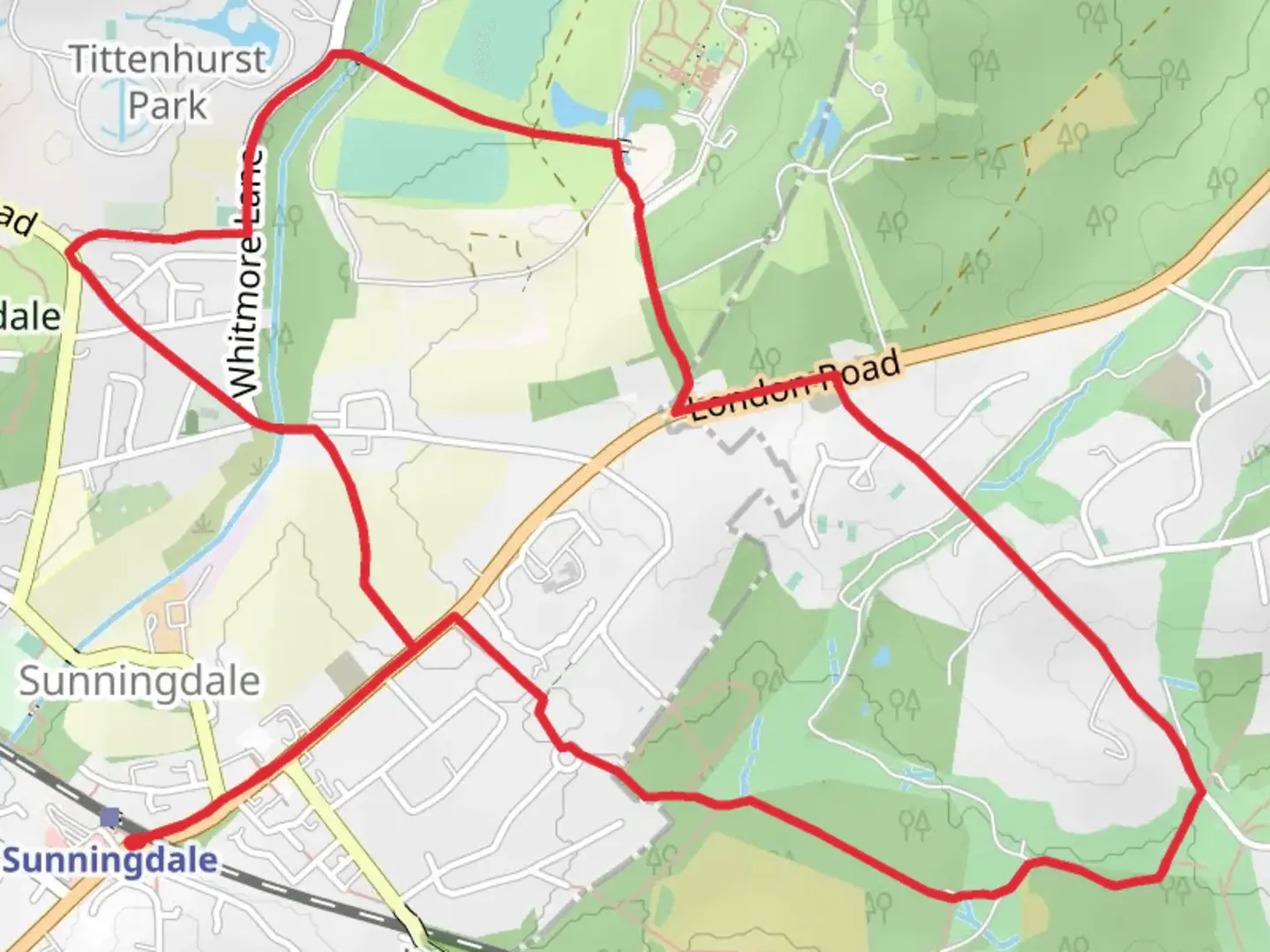 An image depicting the trail Sunningdale Country Park and its surrounding area.
