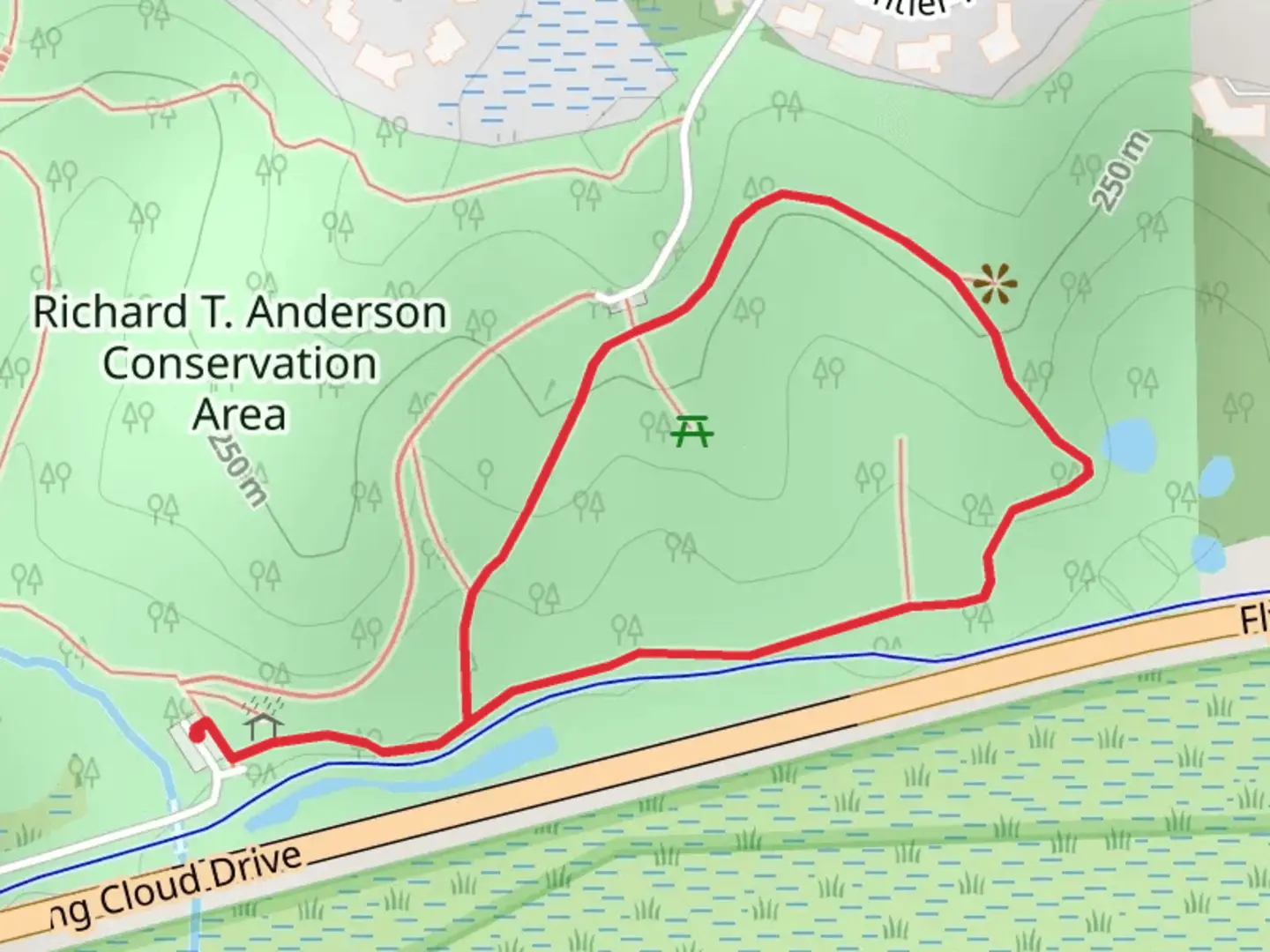 An image depicting the trail Flying Cloud Drive Loop and its surrounding area.