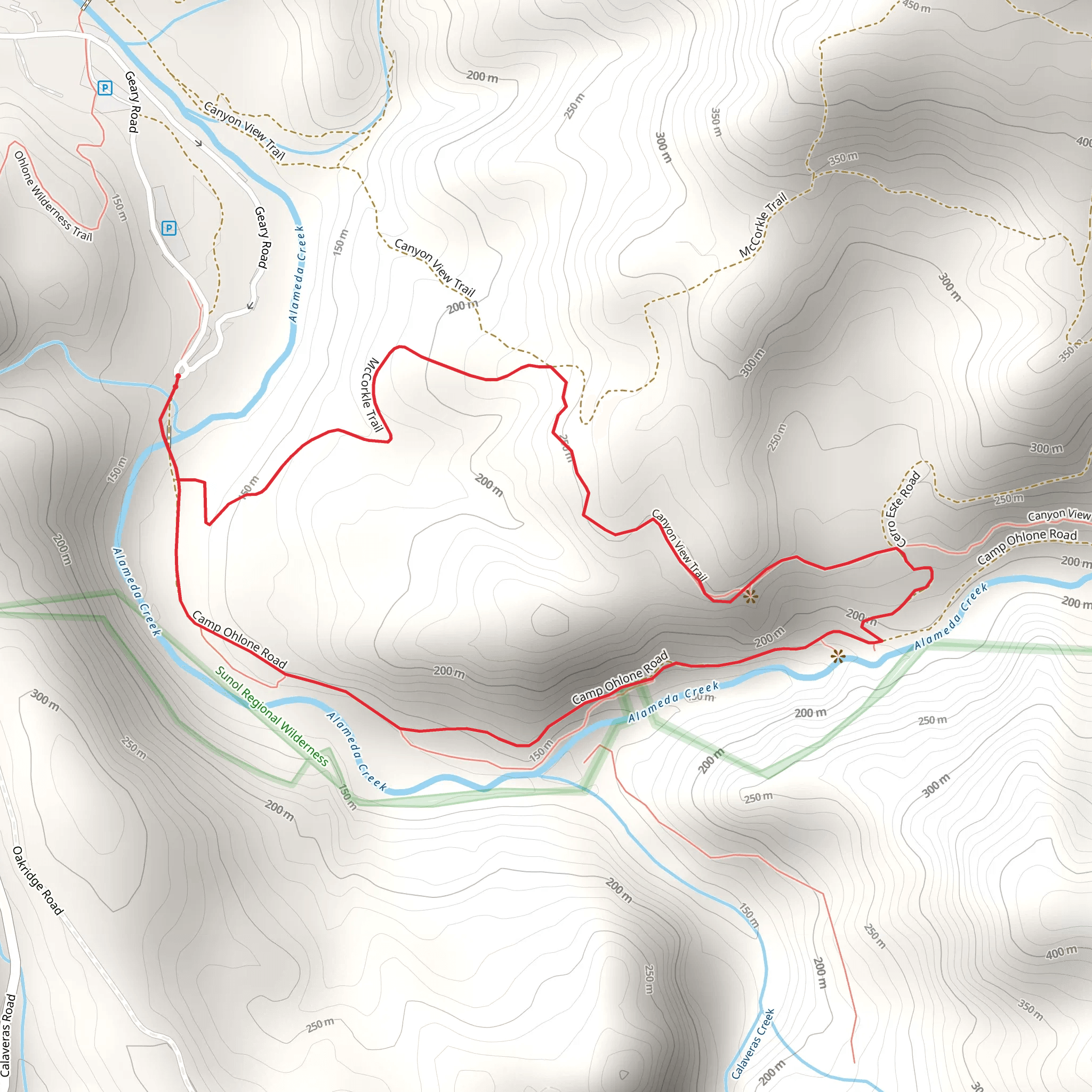 Camp Ohlone Road and McCorkle Loop Trail mobile static map