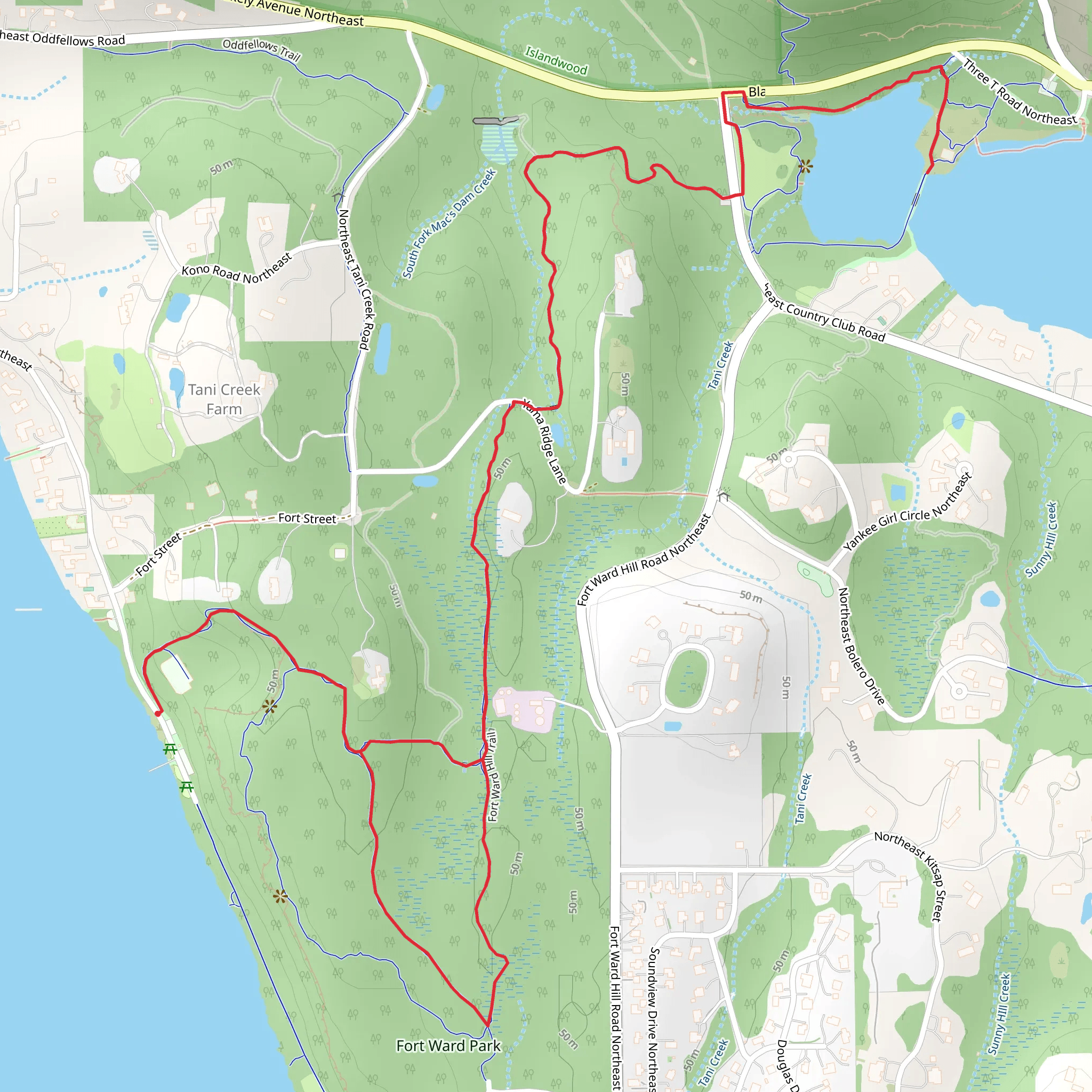 Blakely Harbor via Fort Ward Hill Trail mobile static map