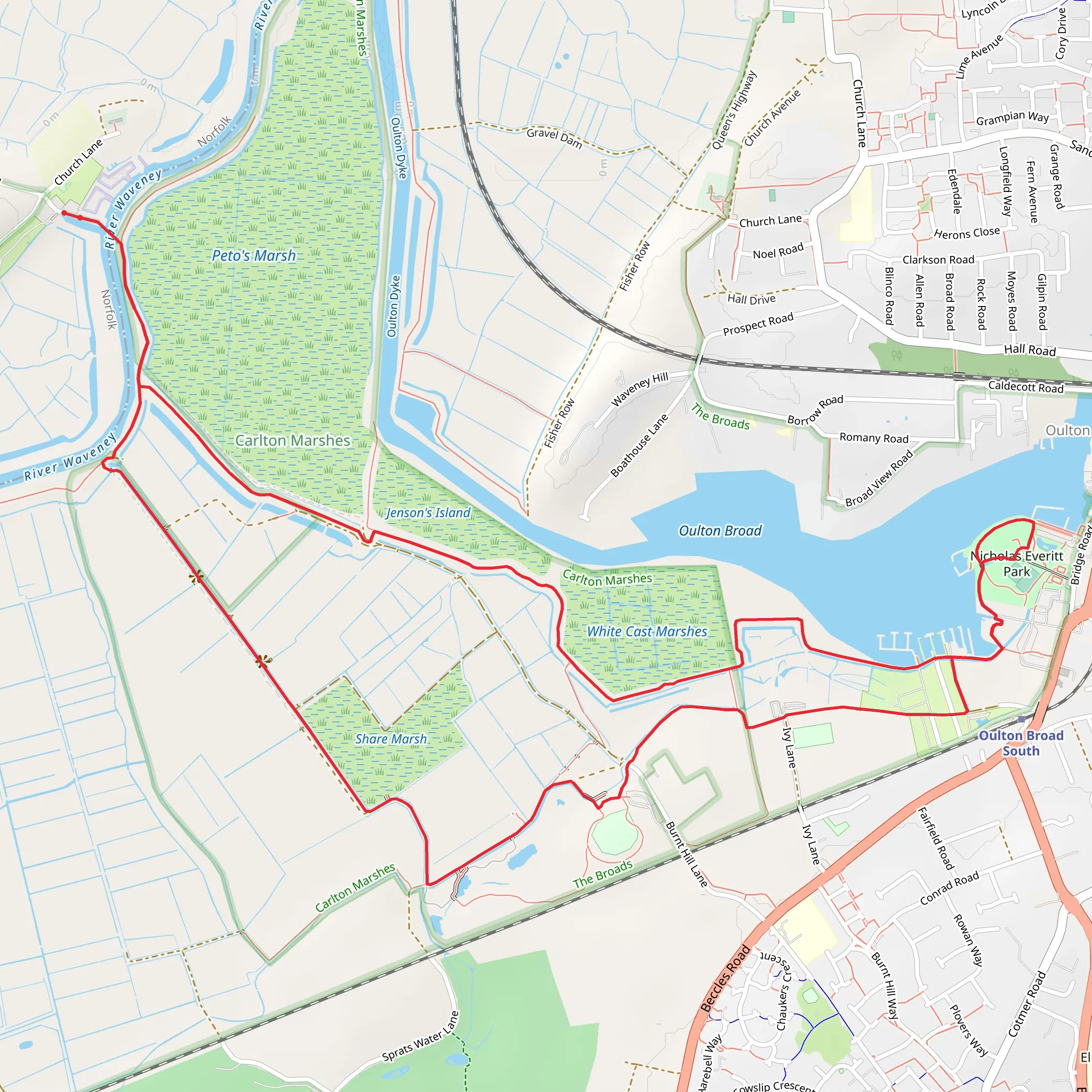 Carlton Marshes and Nicholas Everitt Park Loop mobile static map
