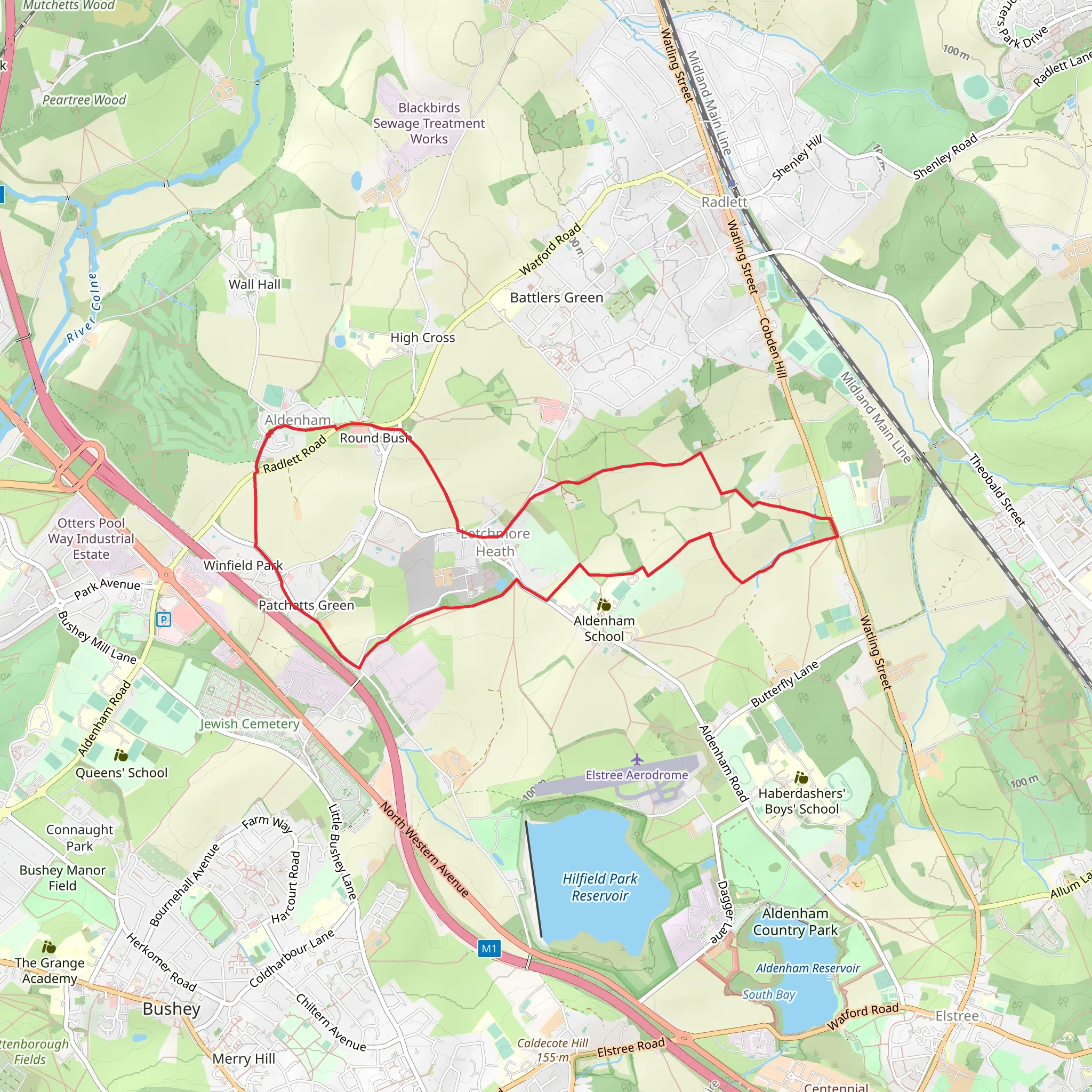 A Circular from Aldenham to Watling Street mobile static map