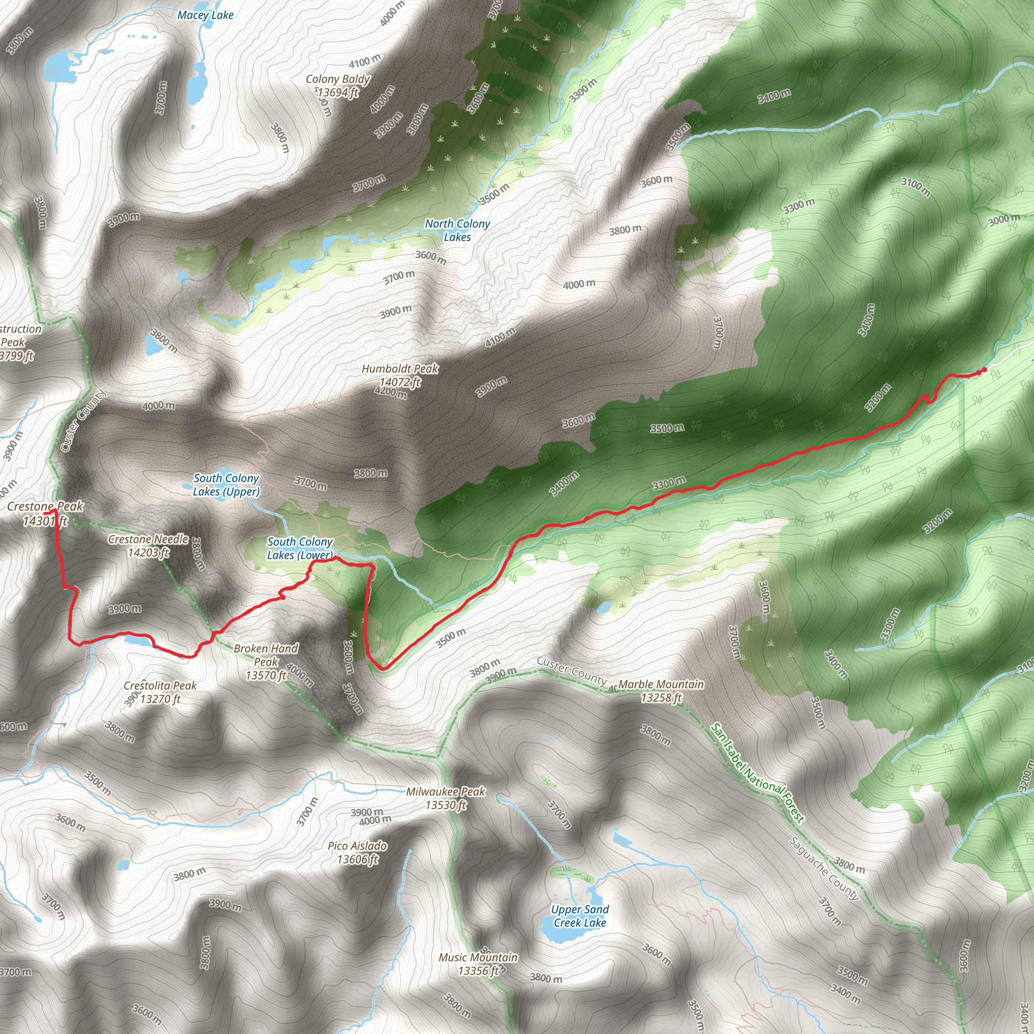 Crestone Peak Trail mobile static map