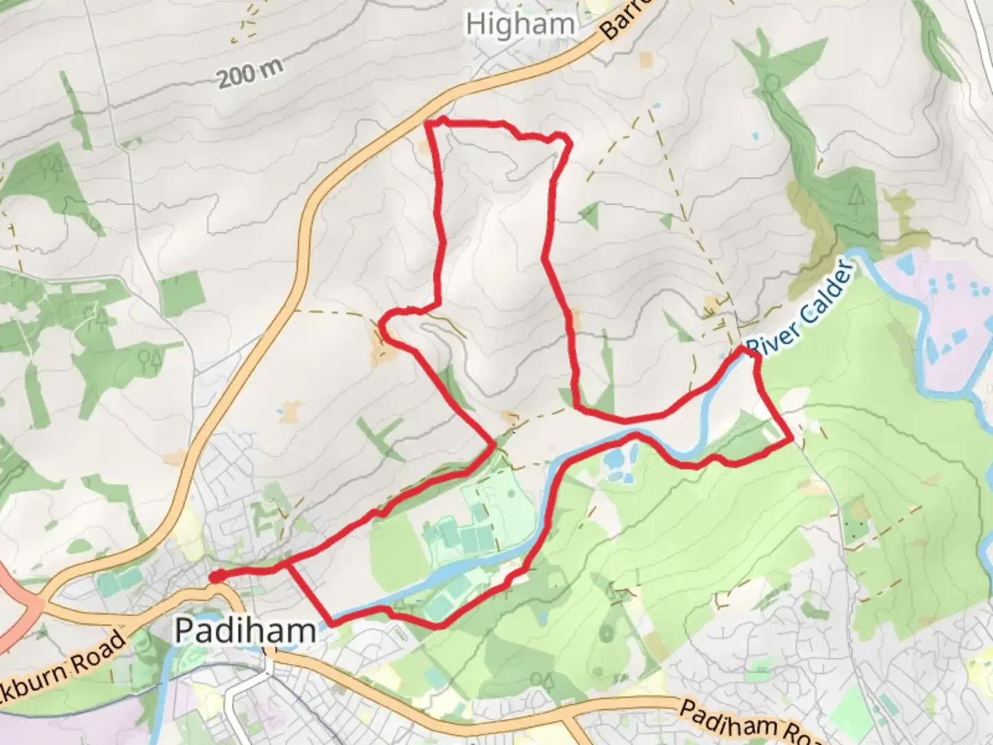 An image depicting the trail Padiham Loop via Hagg Wood and its surrounding area.