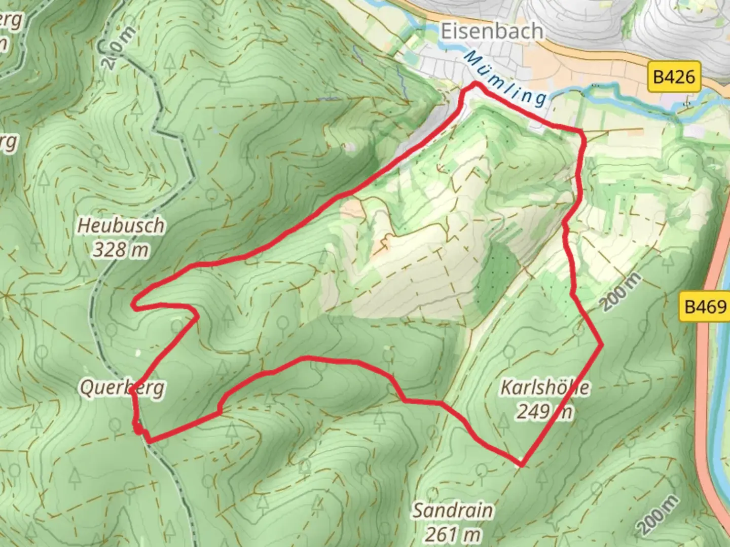 An image depicting the trail Malchen Obernburg and Josefweg and its surrounding area.