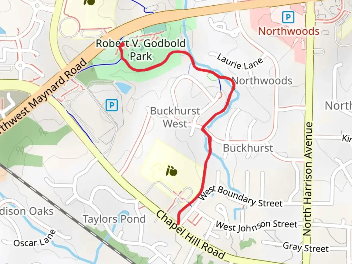 An image depicting the trail Northwoods Greenway and its surrounding area.