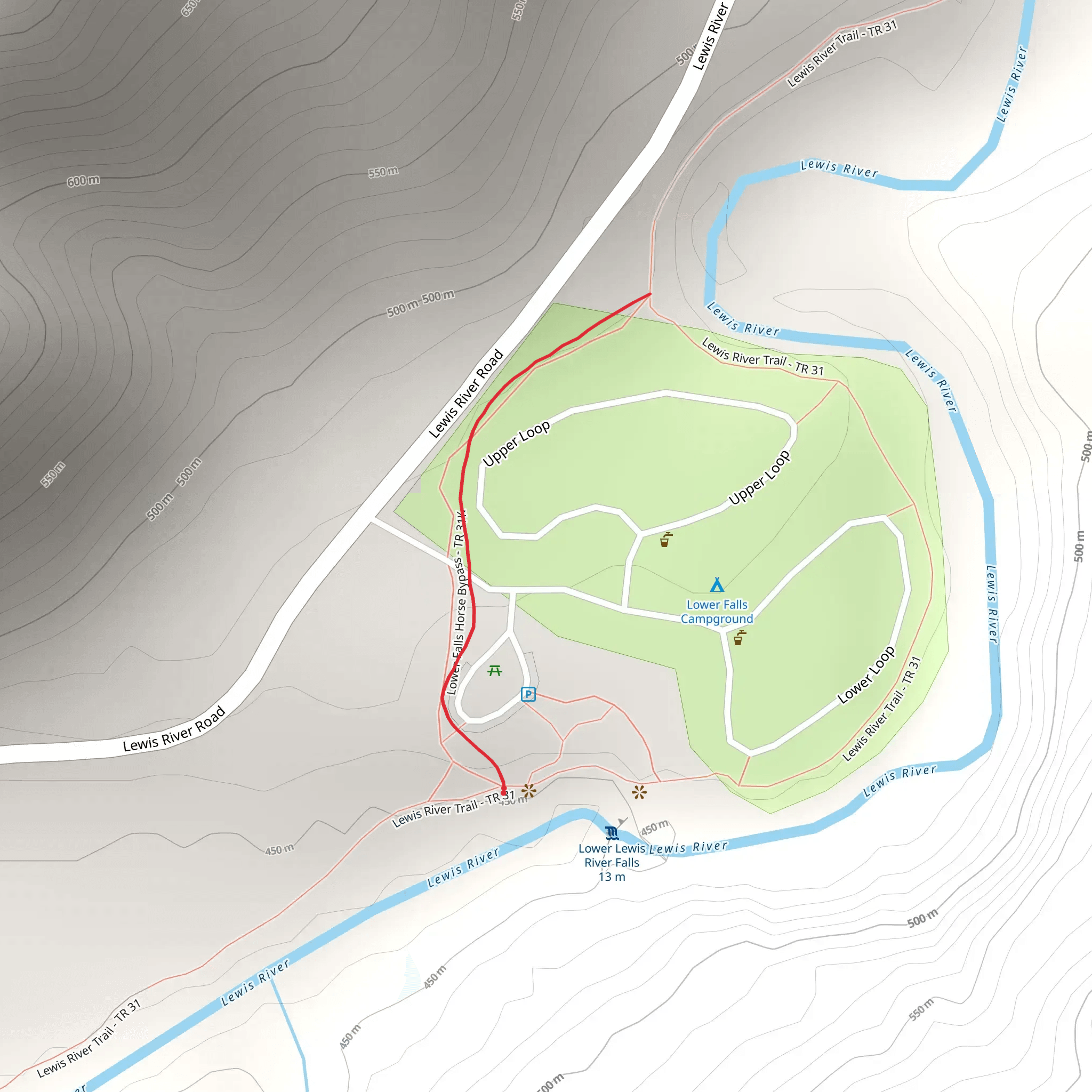 Horse Bypass Lower Falls Campground Trail mobile static map