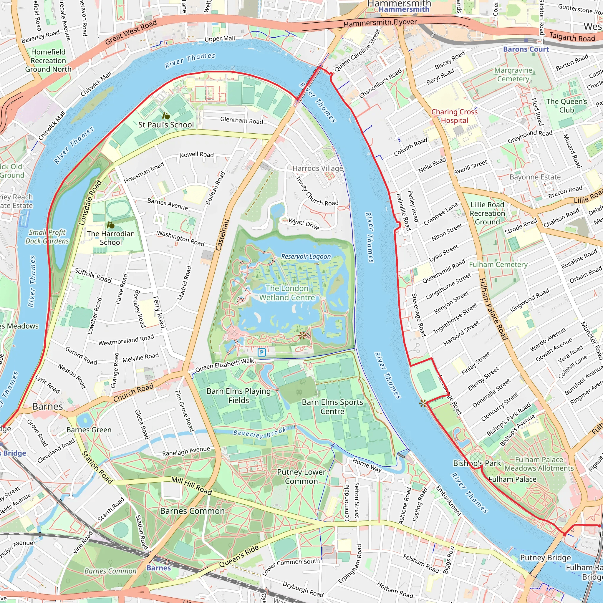 The Thames Path from Putney to Barnes mobile static map