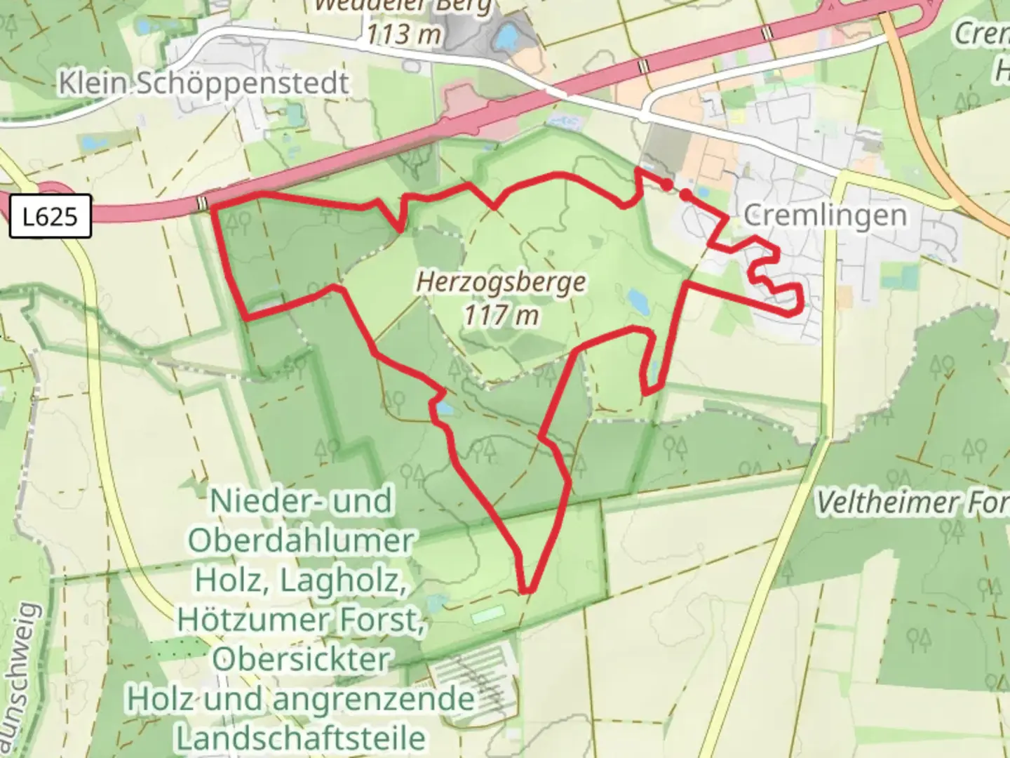 An image depicting the trail Herzogsberge Loop and its surrounding area.