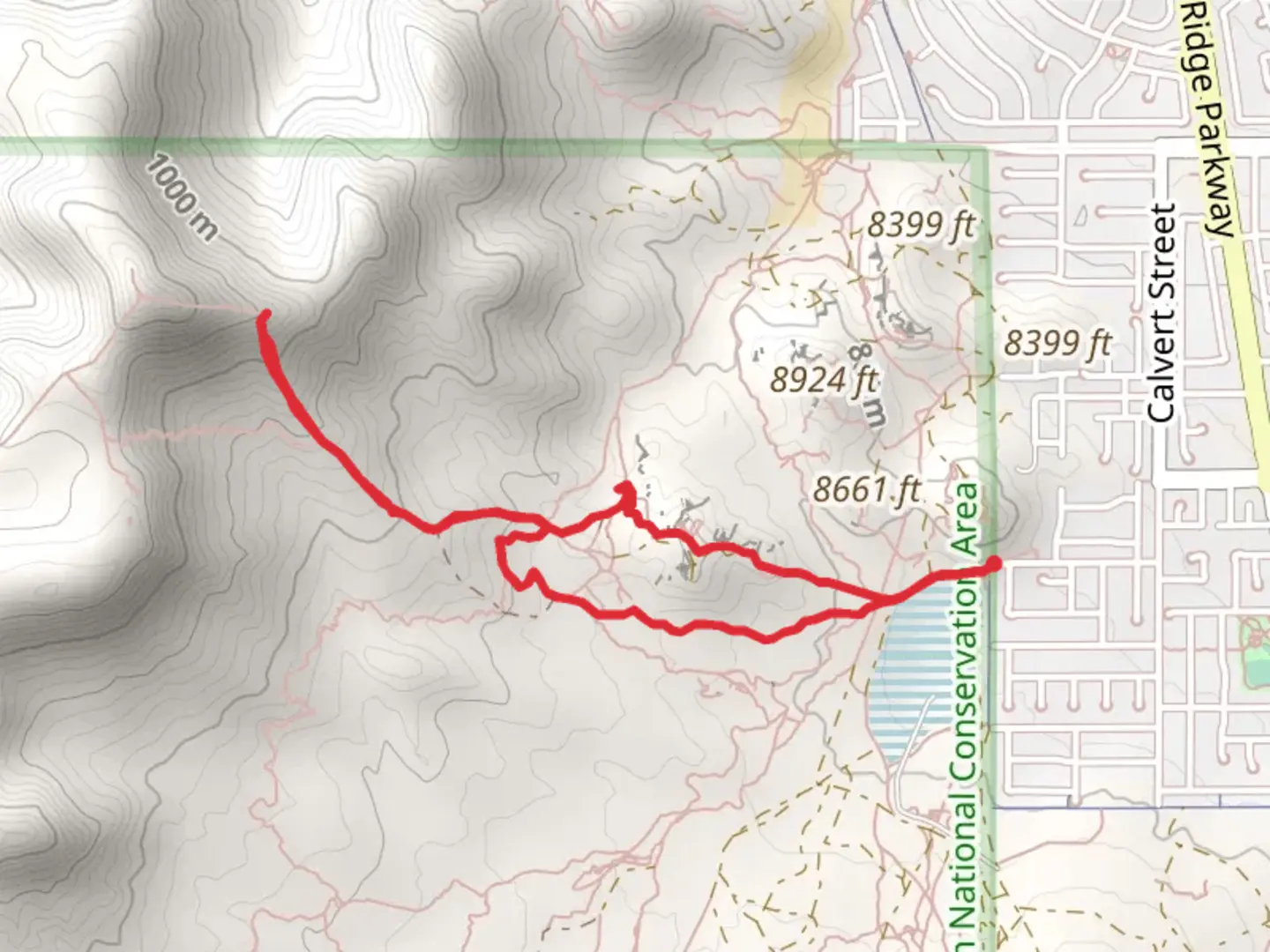An image depicting the trail McCullough Hills Trail and Sidepipe Loop and its surrounding area.