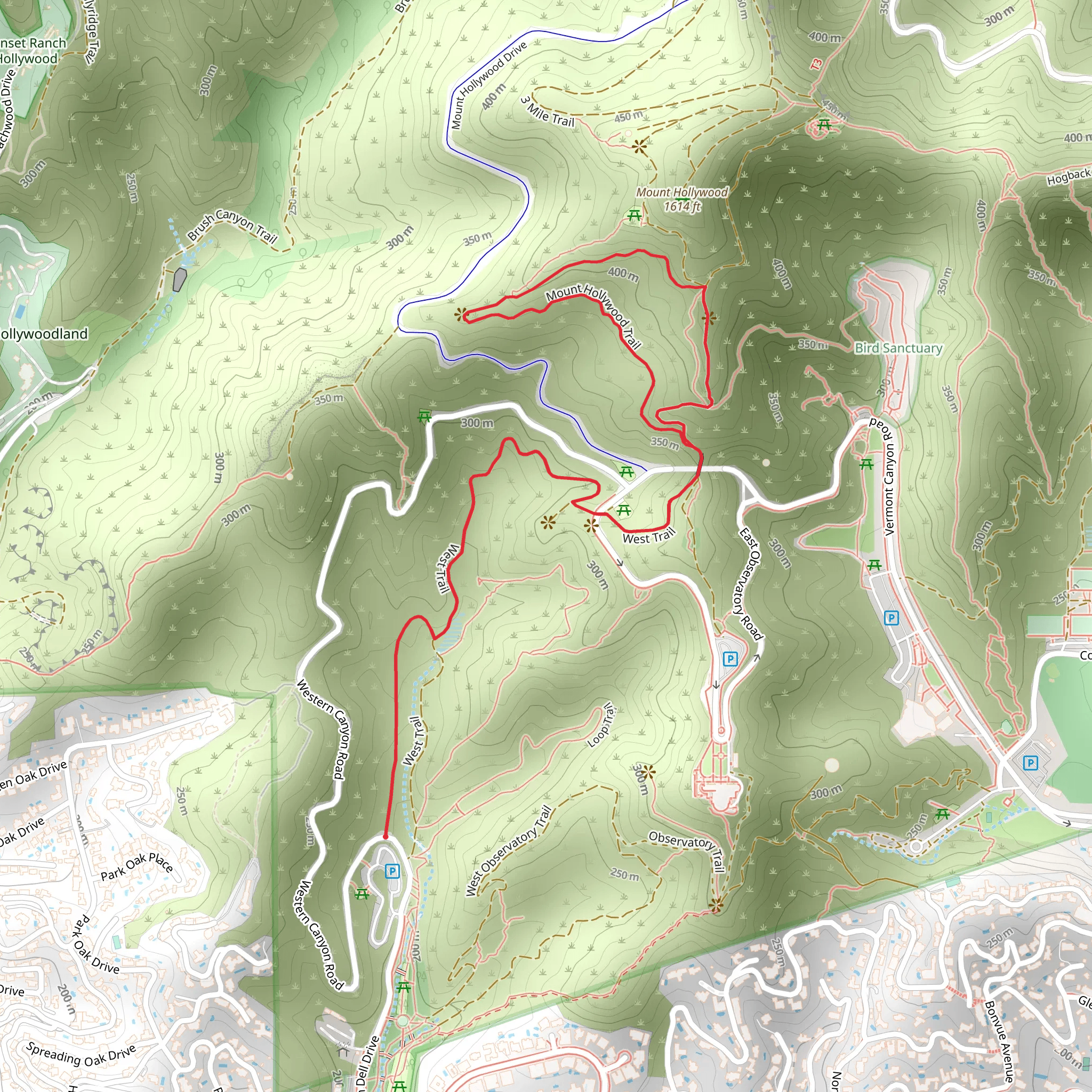 Mount Hollywood via West Trail mobile static map