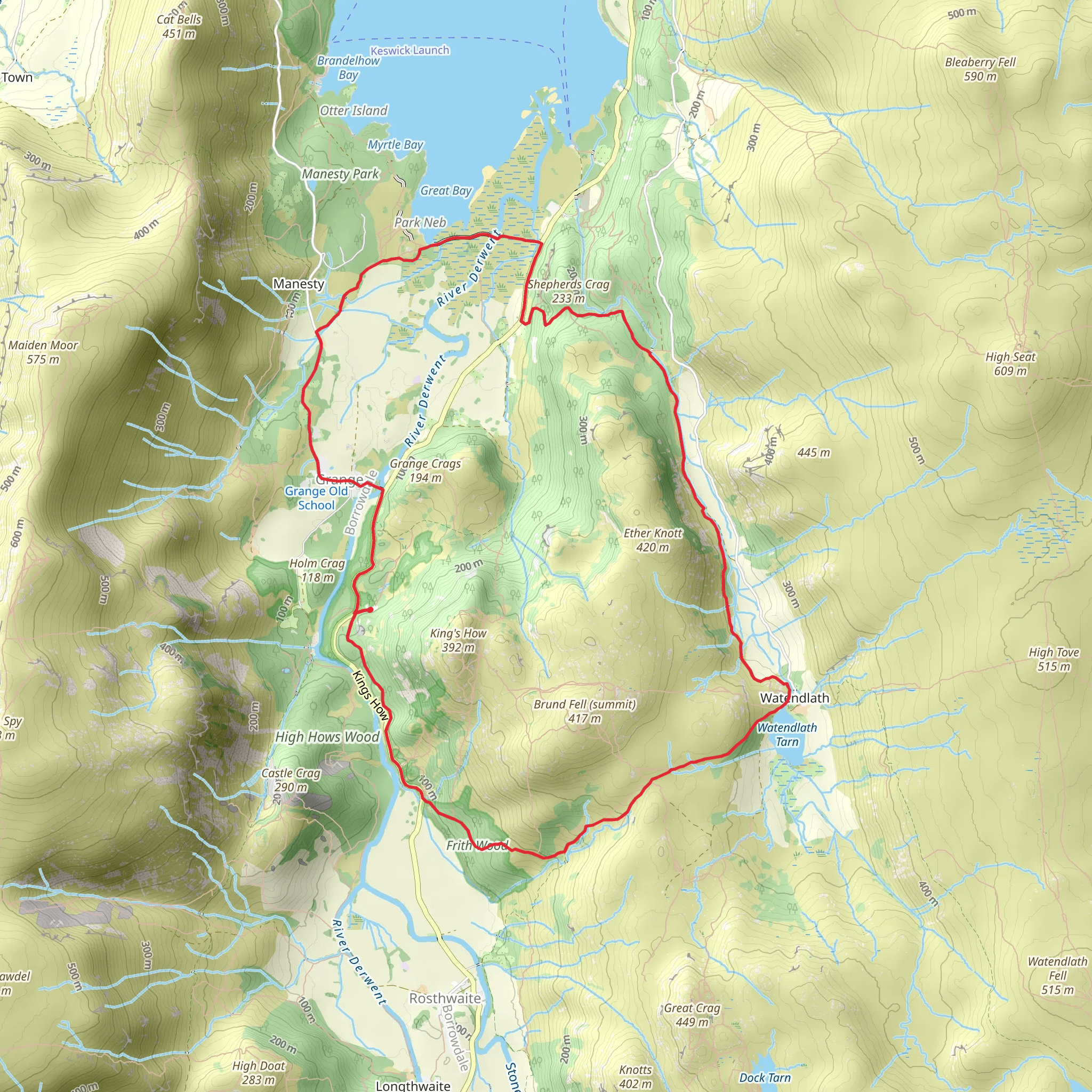 Frith Wood, Watendlath Tarn and Great Bay Loop mobile static map