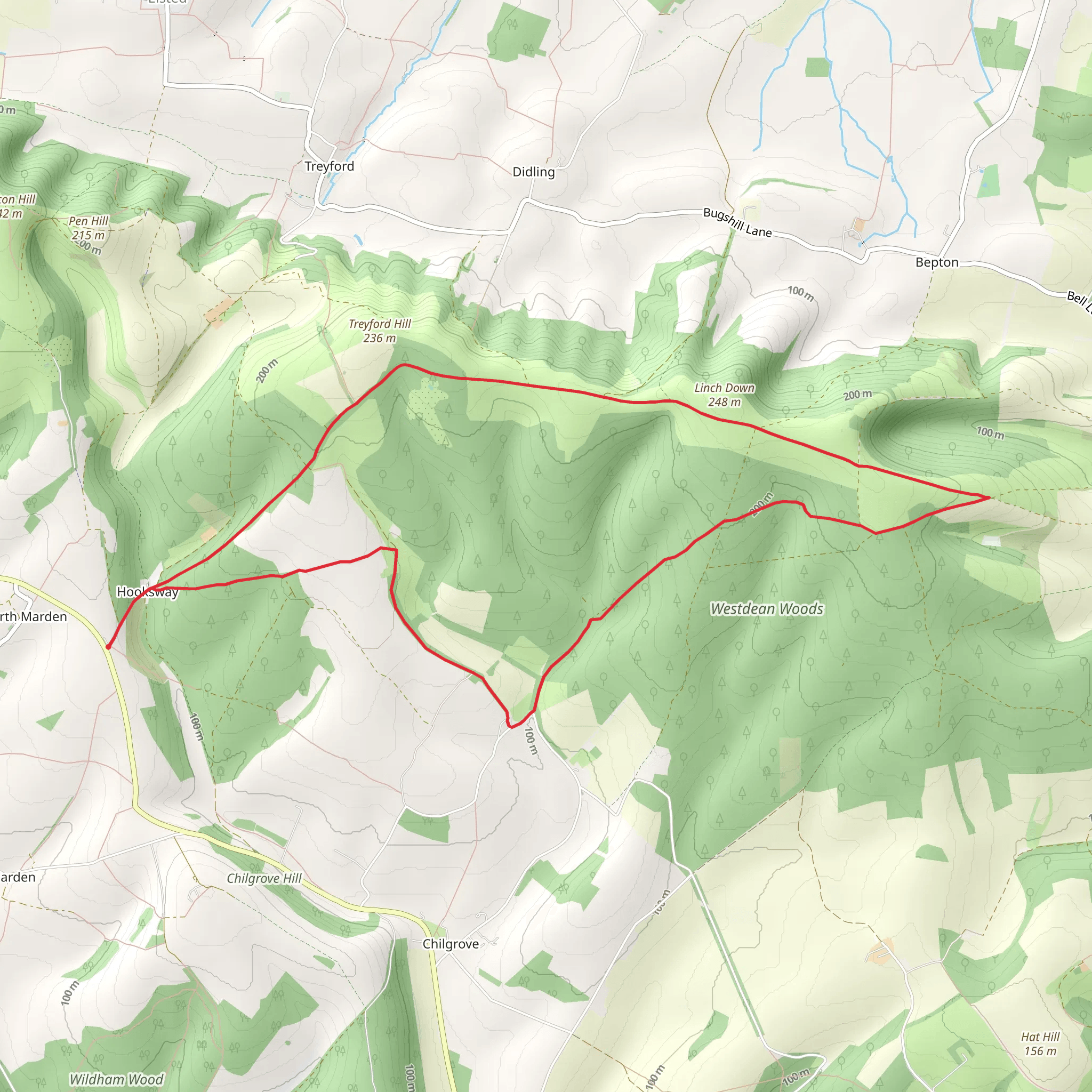 Monkton Wood and Linchball Wood Loop - Hooksway mobile static map